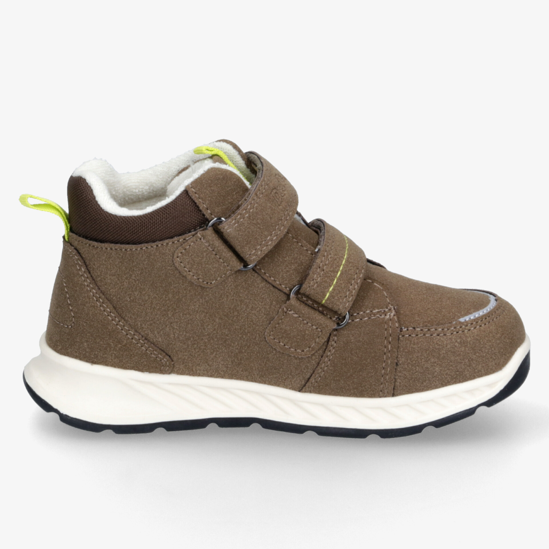 Seitenansicht eines leichten, atmungsaktiven Sneakers mit rutschfester Sohle und praktischem Klettverschluss