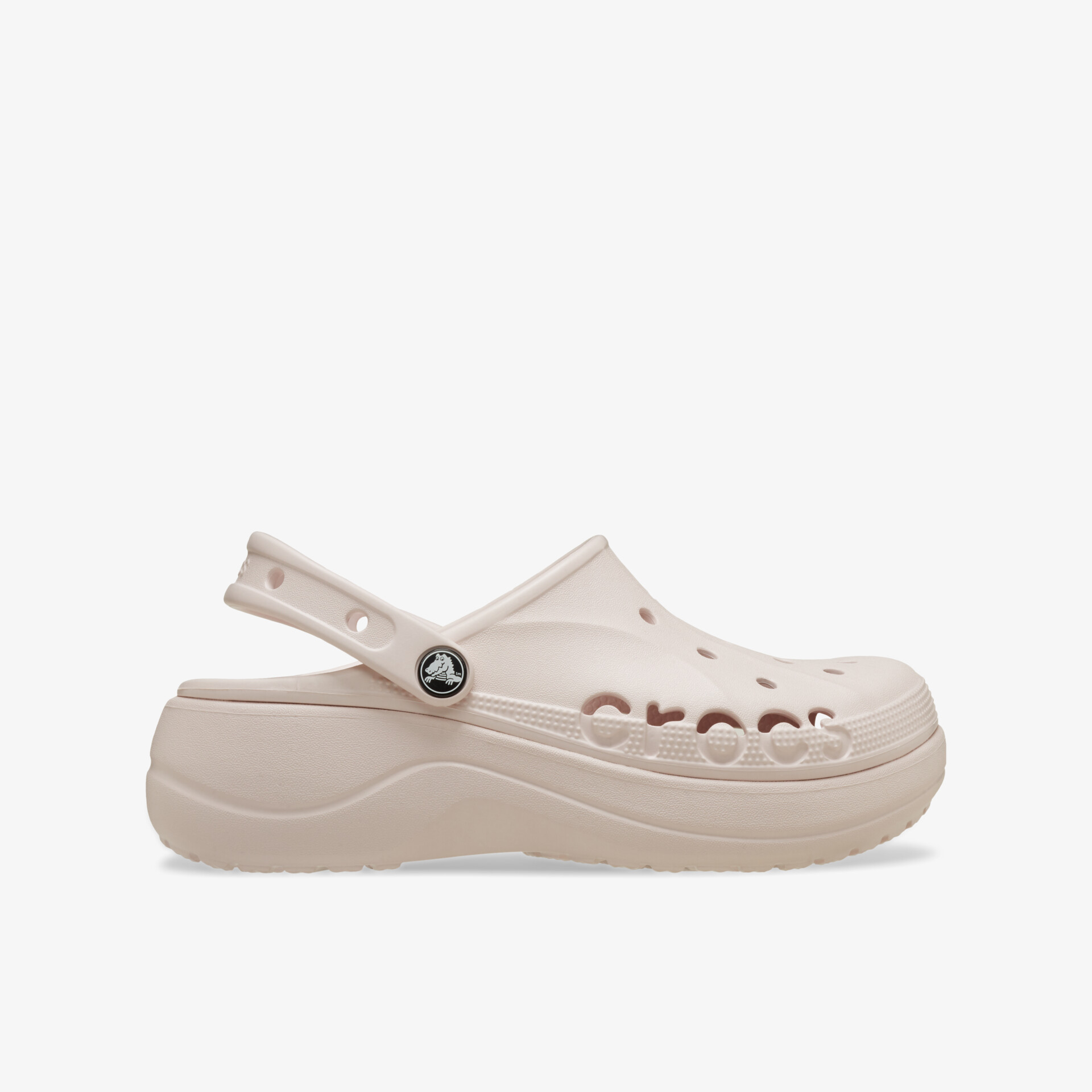 Bequemer und leichter Schlupfschuh mit verstellbarem Riemen und rutschfester Sohle in klarer Seitenansicht