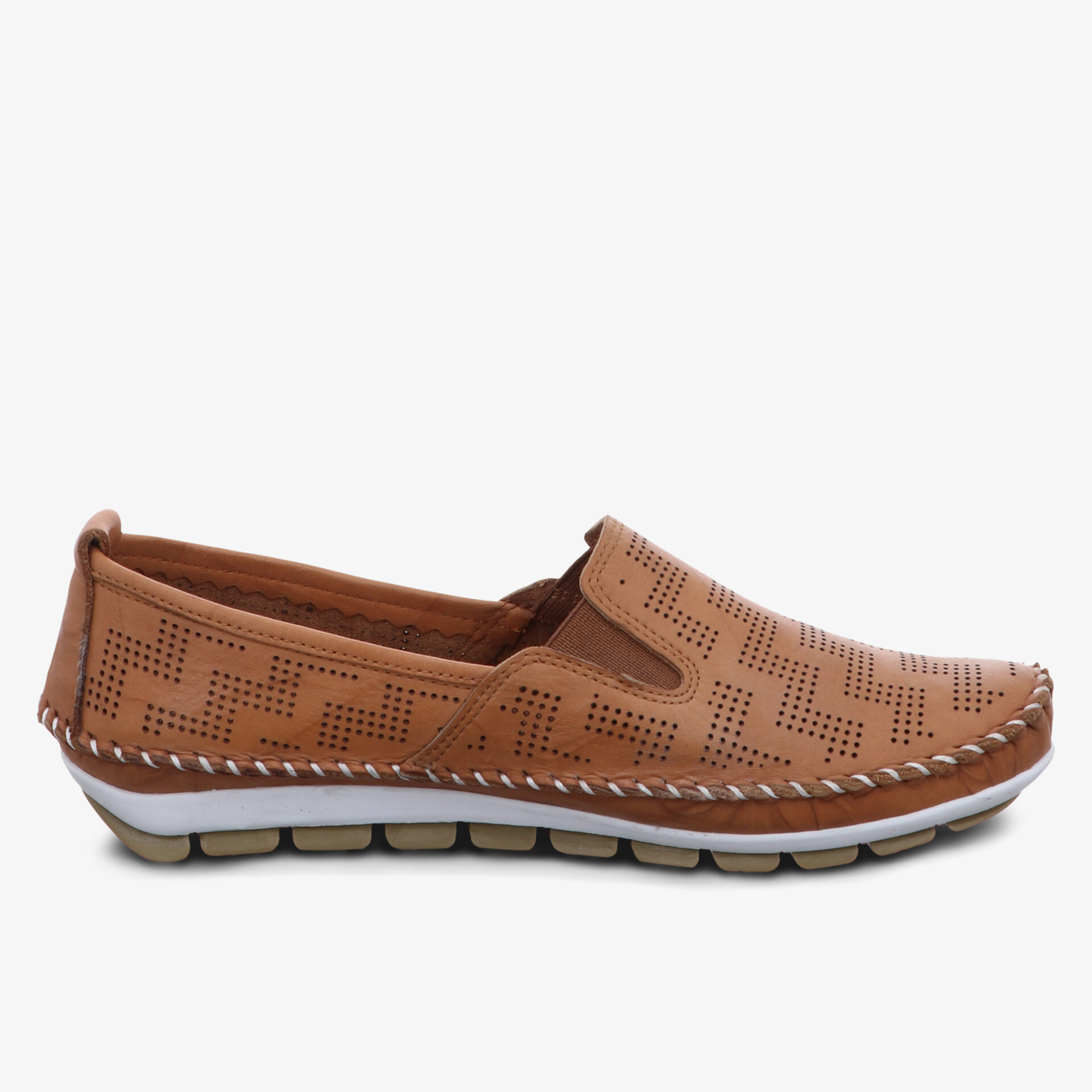 Modische Mokassins mit perforiertem Leder und rutschfester Sohle. Perfekt für Komfort und Stil.