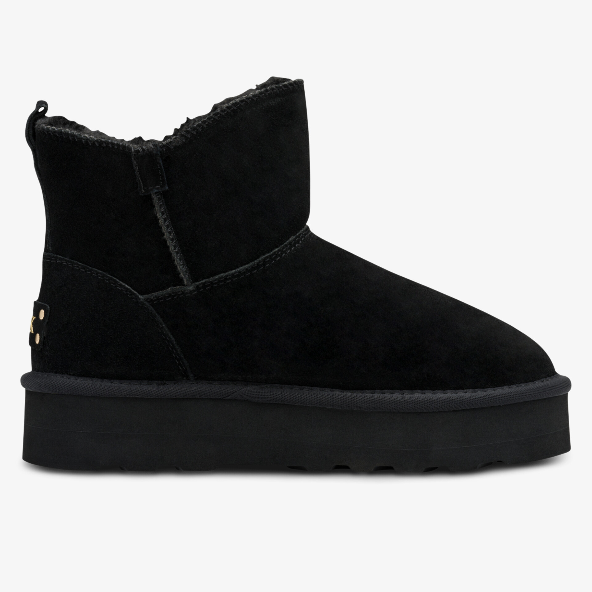 Schwarzer kurzer Boot mit Reißverschluss und weichem Material, flacher Laufsohle für komfortablen Winterstil