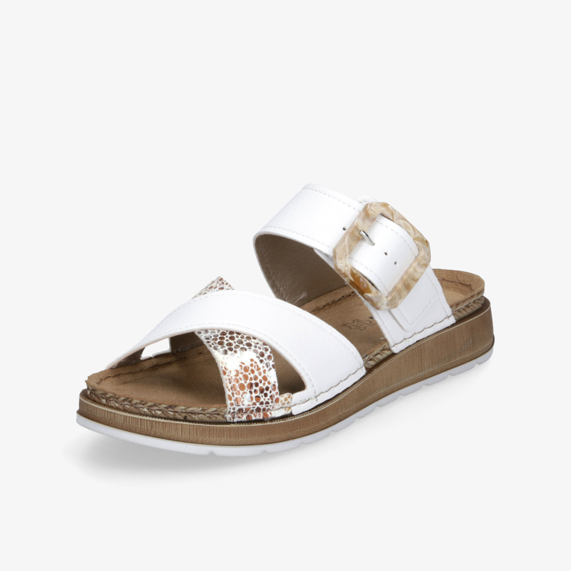 Weißer Sandalenschuh mit verstellbarem Riemen und gepolsterter Sohle für hohen Tragekomfort