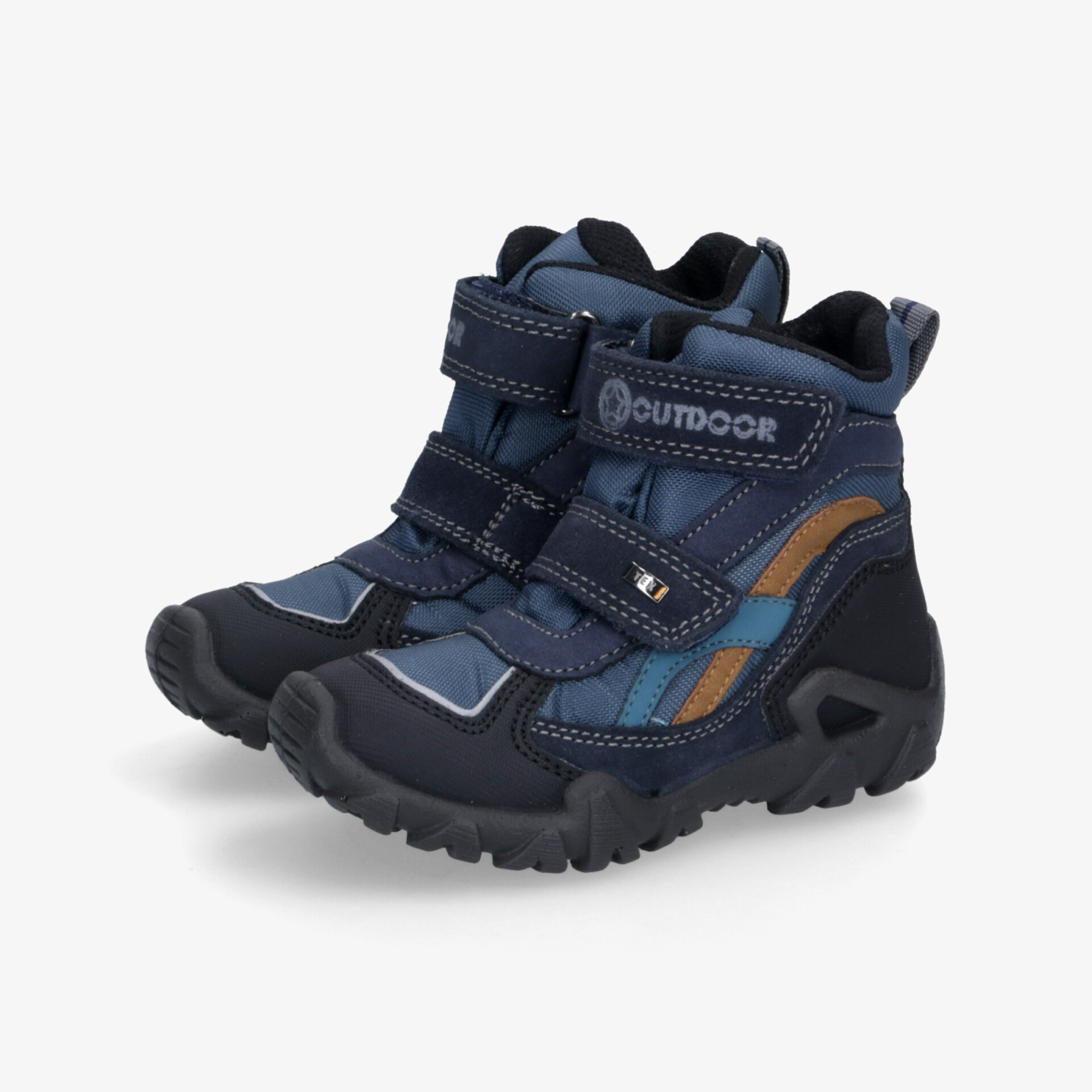 Robuste Outdoor Winterstiefel mit warmem Futter, rutschfester Profilsohle und verstellbaren Klettverschlüssen, blaues Design