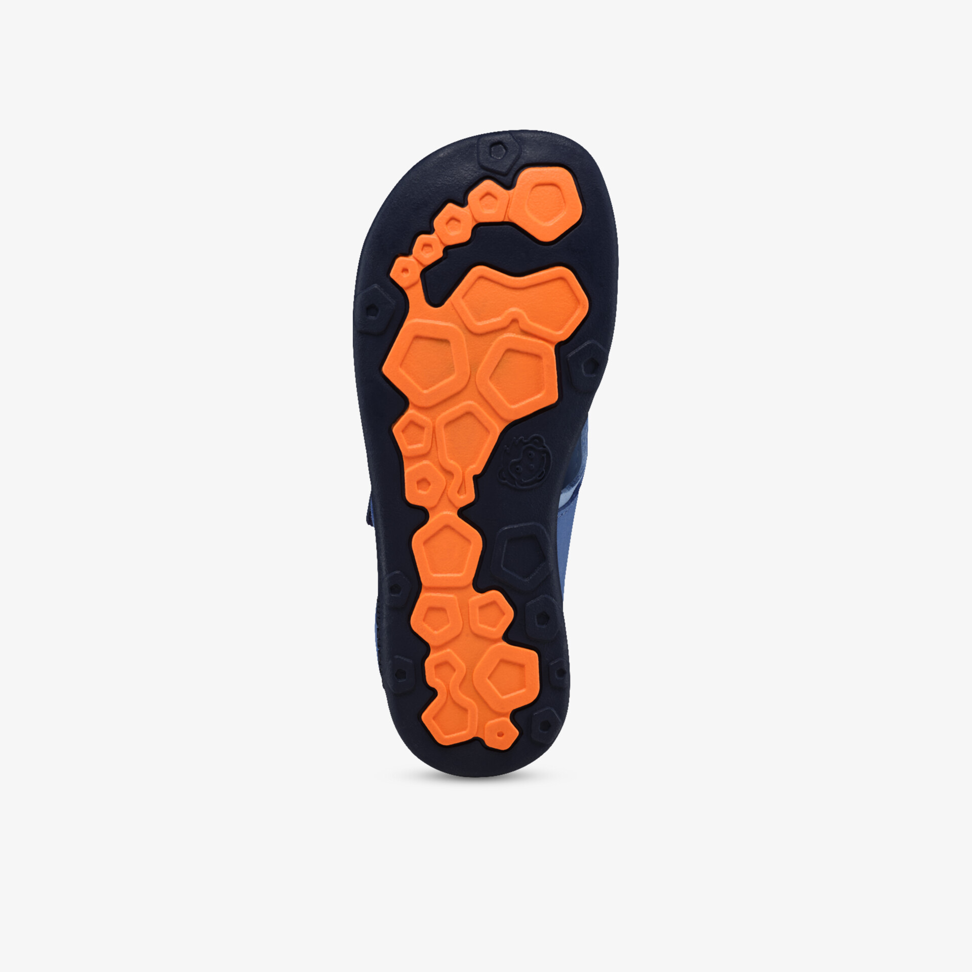 Robuste und profilierte schwarze Schuhsohle mit kontrastreichem orangefarbenem Profil für sicheren Halt