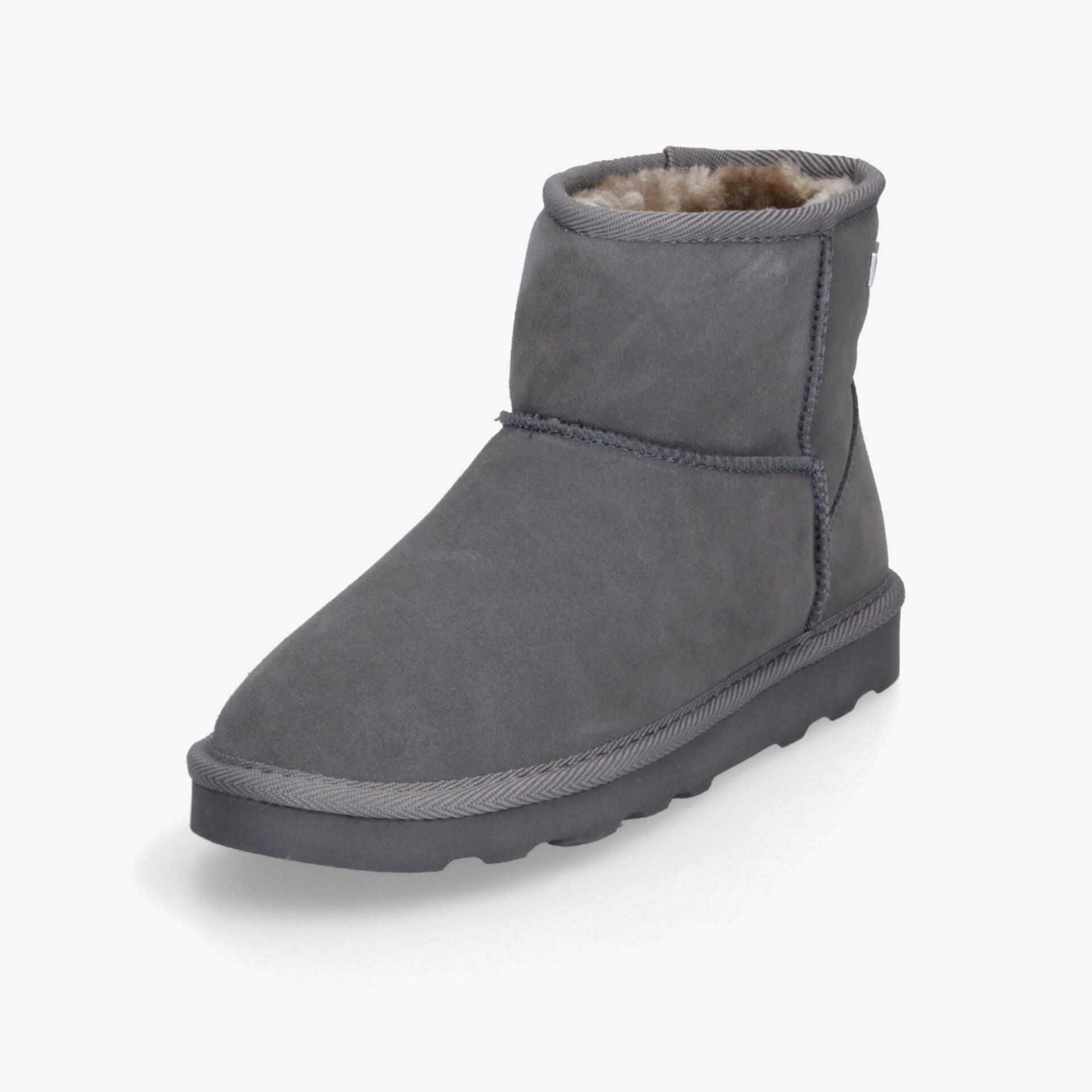 Warmer grauer kurzer Winterstiefel mit weichem Innenfutter und rutschfester Sohle für optimalen Komfort