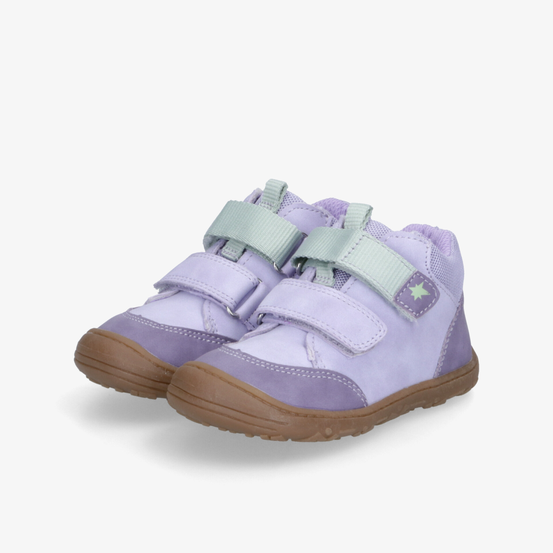 Leichte lavendelfarbene Kinderschuhe mit praktischem Klettverschluss und flexibler, rutschfester Sohle für Komfort
