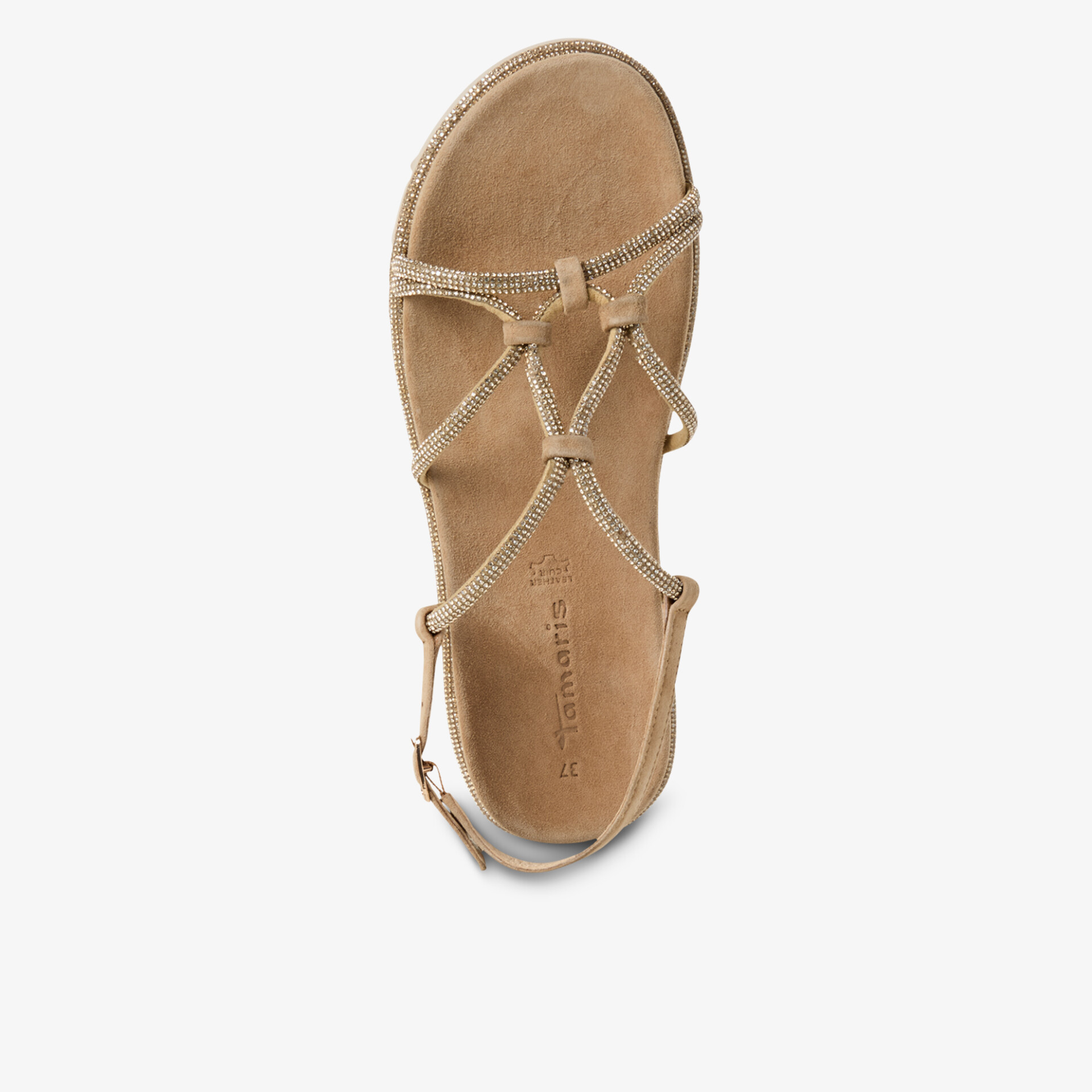 Bequeme Sandale mit verstellbaren Riemen und weichem Fußbett in Draufsicht, ideal für warme Tage