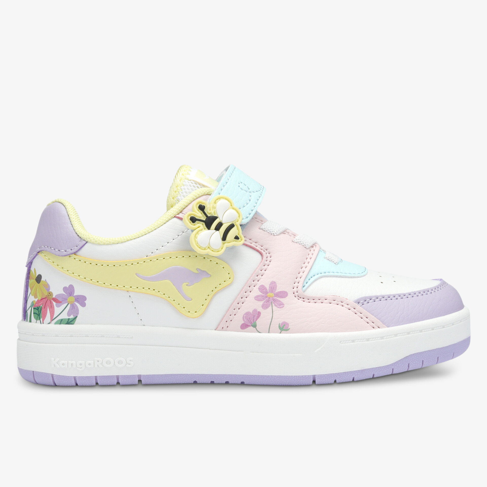 Bunte Kinder Sneaker mit bequemer Passform, robuster Gummisohle und verspieltem Bienen-Design seitliche Ansicht