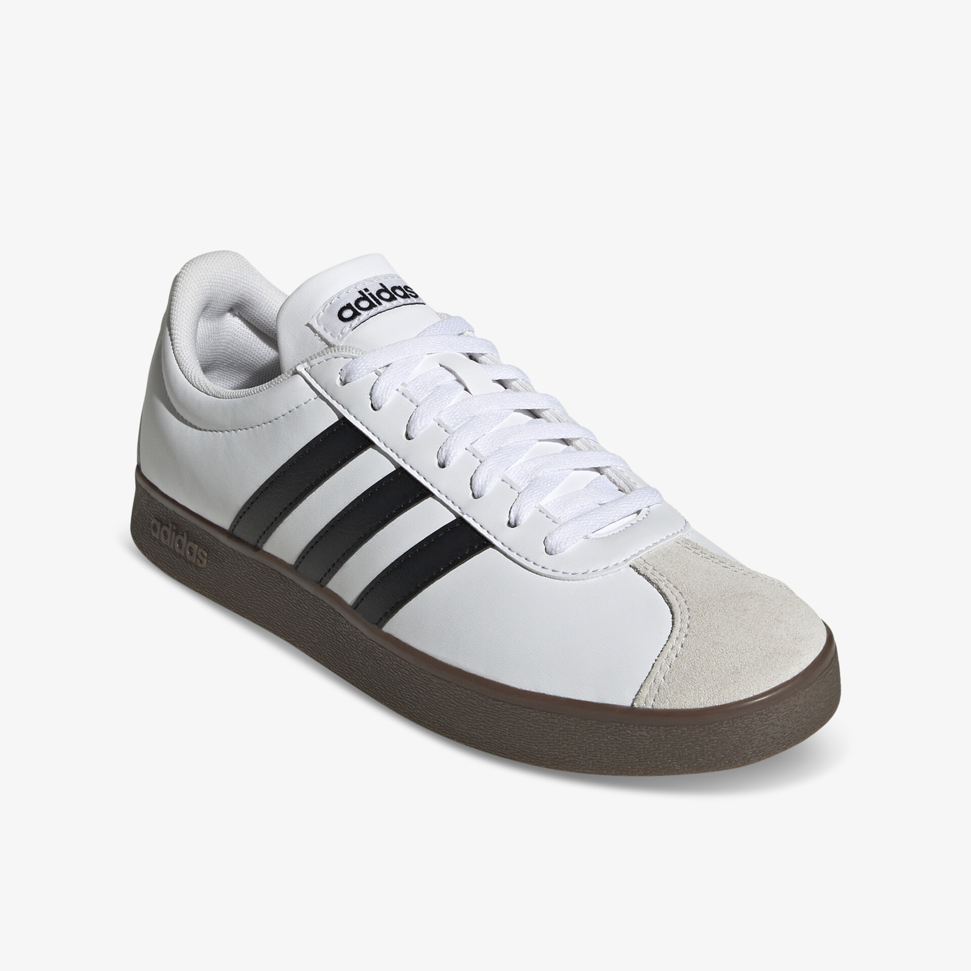 Leichter und bequemer Sneaker mit rutschfester Sohle und klassischem Design in Weiß und Schwarz seitlich dargestellt