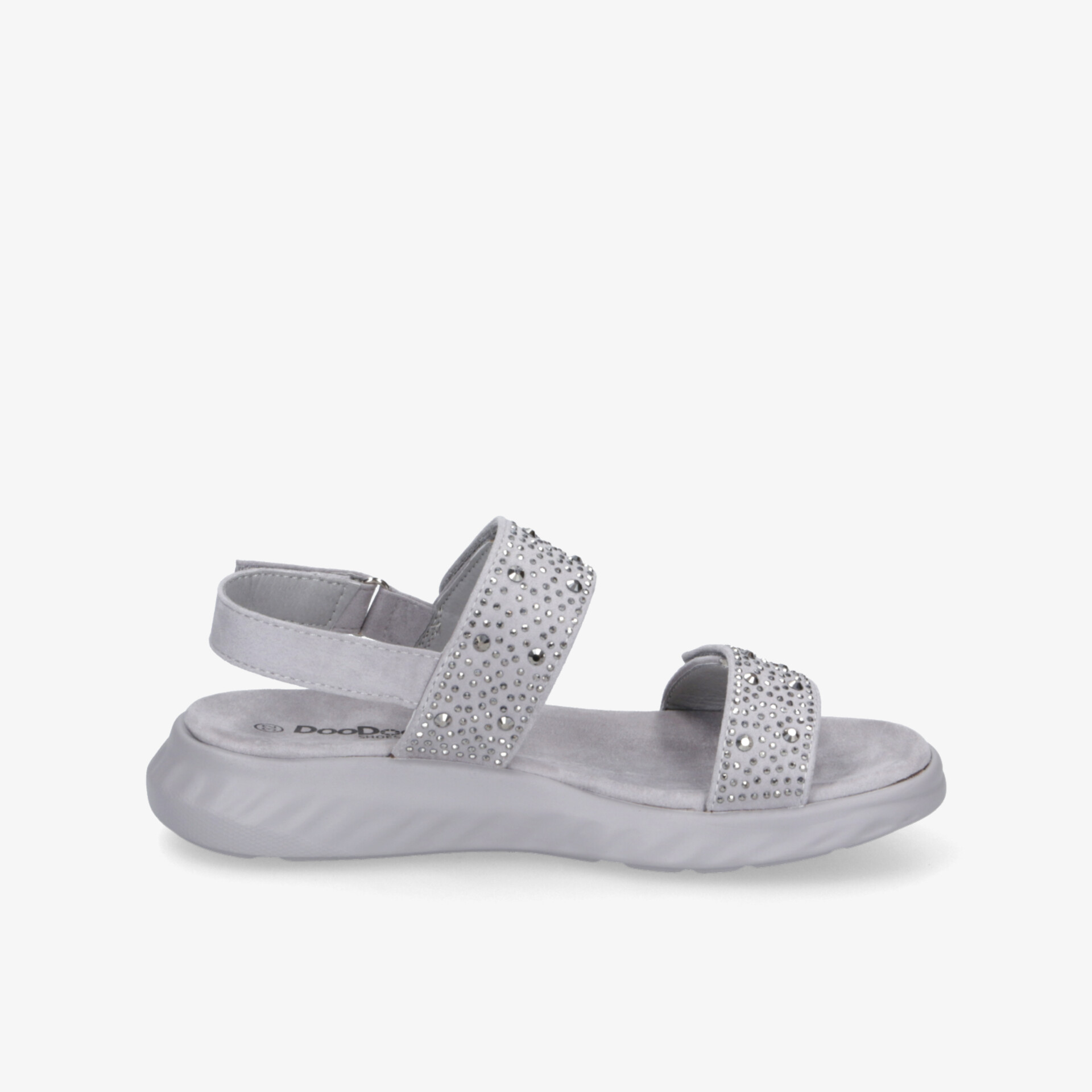 Leichte graue Sandale mit gepolsterten, verstellbaren Riemen für optimalen Tragekomfort und rutschfeste Sohle