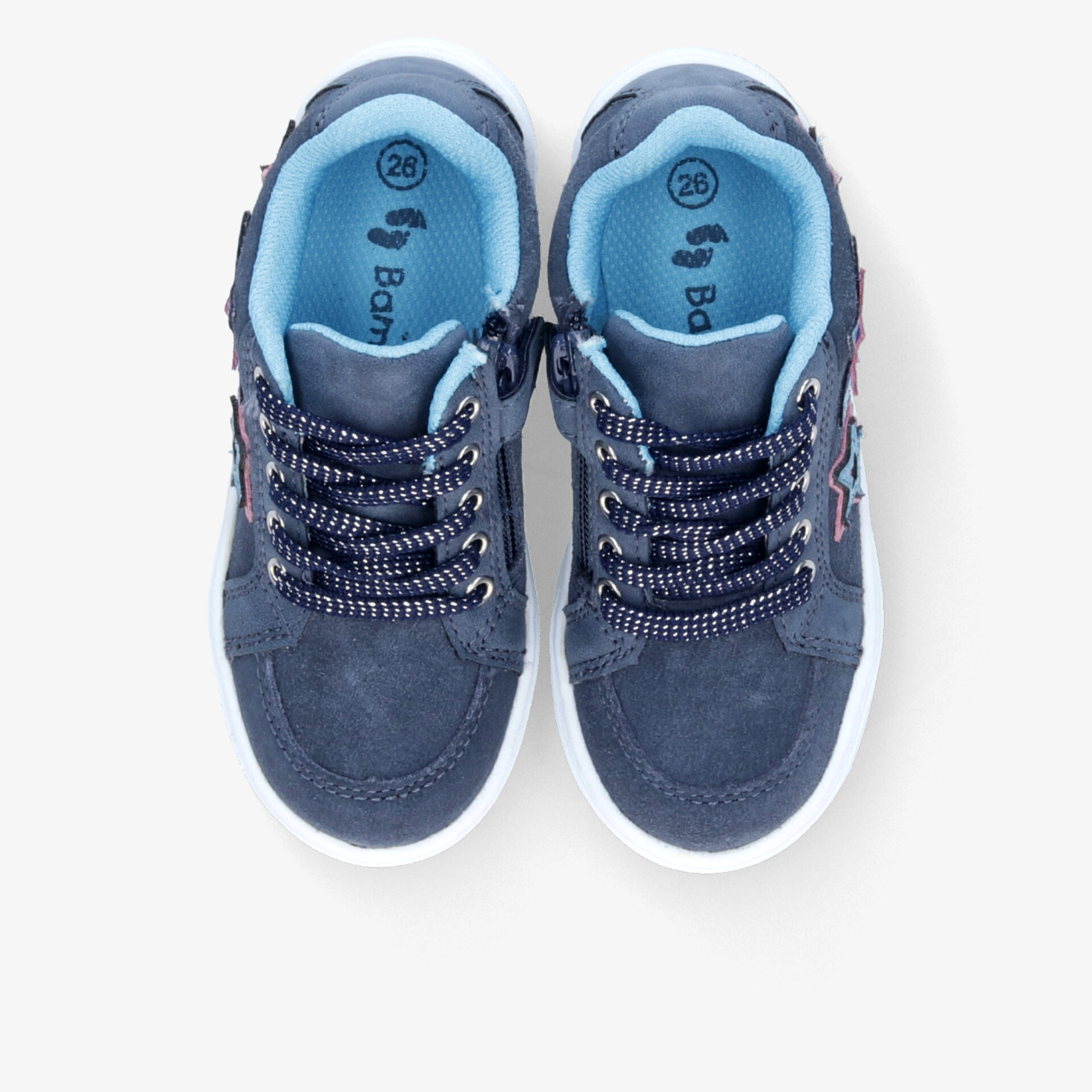 Blauer Kinder Sneaker mit gepolstertem Schaft und rutschfester Sohle, bequem und leicht, Draufsicht