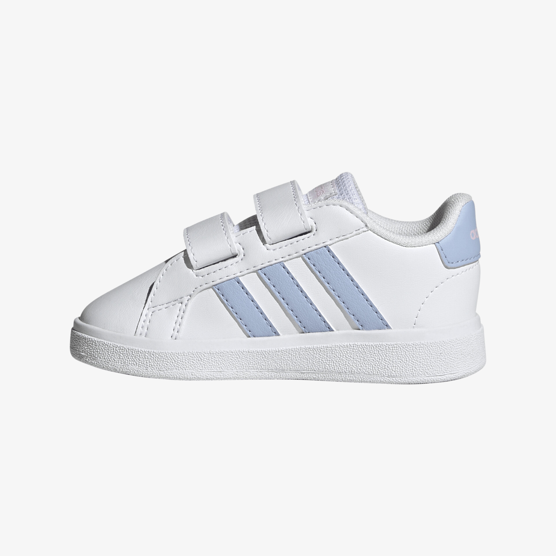 Sportlicher weißer Sneaker mit Klettverschluss und blauen Streifen für bequemen und modischen Komfort.