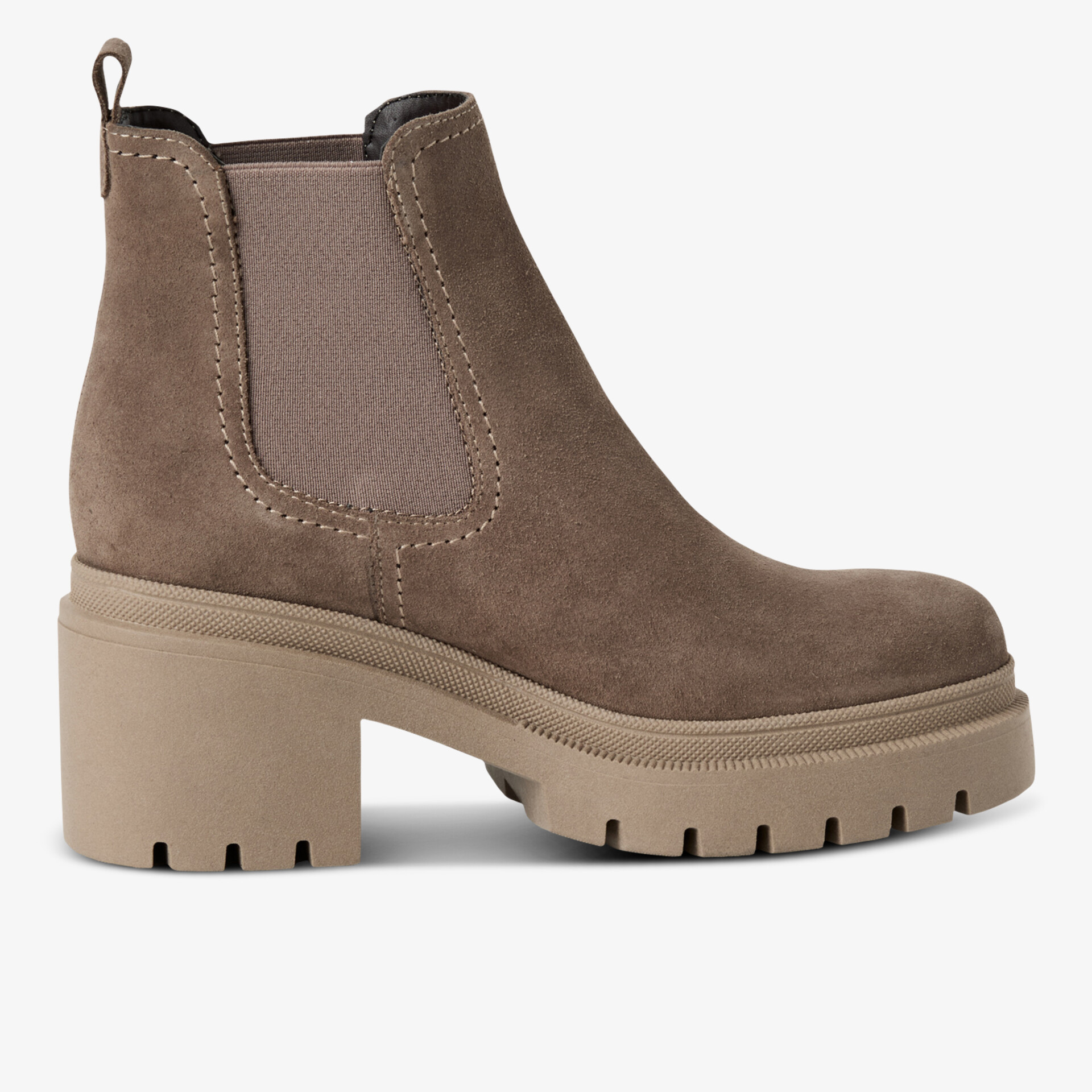 Robuste Stiefelette mit komfortablem Blockabsatz und elastischen Einsätzen für sicheren Halt und modischen Look