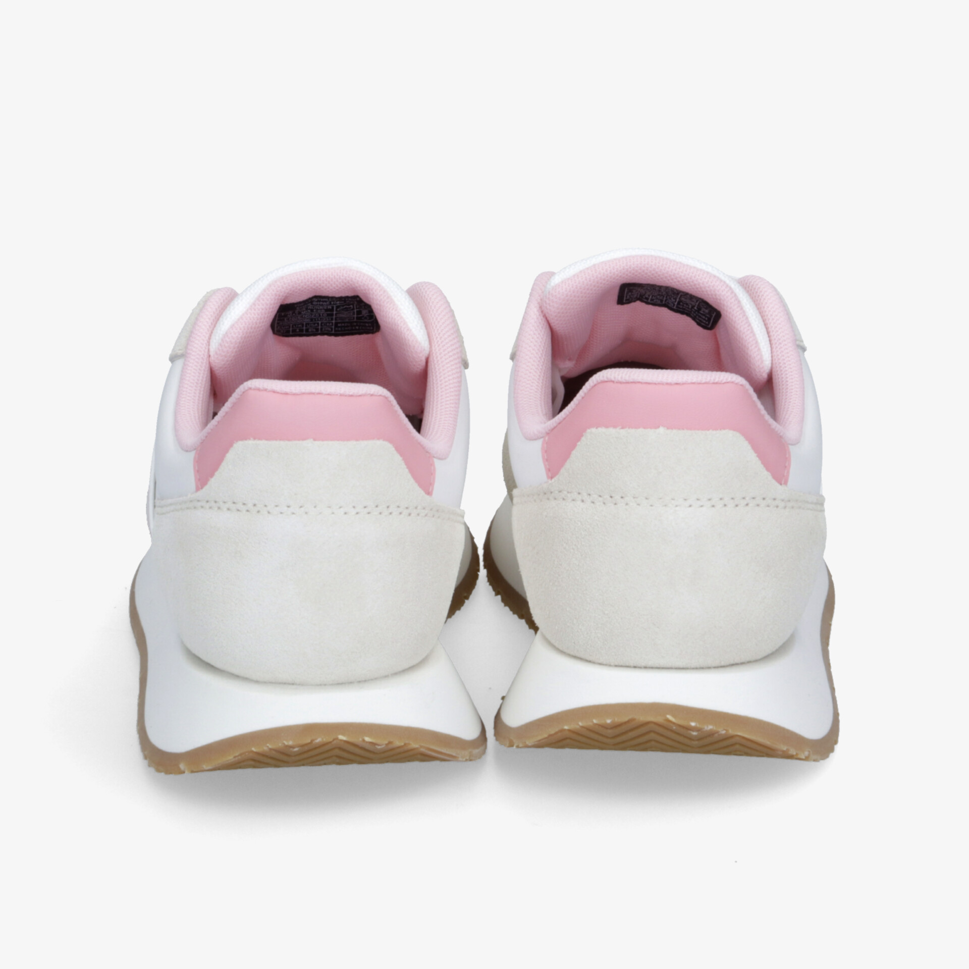 Sportschuhe in weiß mit rosa Details, gepolsterter Schaft und rutschfester Sohle, Rückansicht