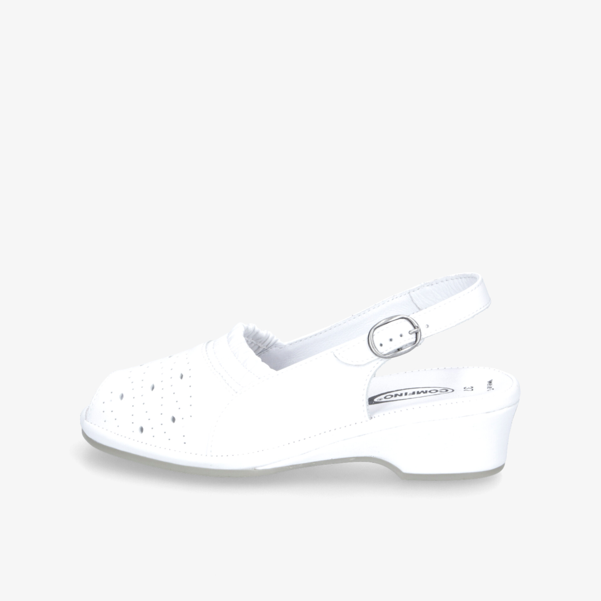 Weißer Sandalenschuh mit verstellbarem Riemen und bequemem Absatz für angenehmen Tragekomfort