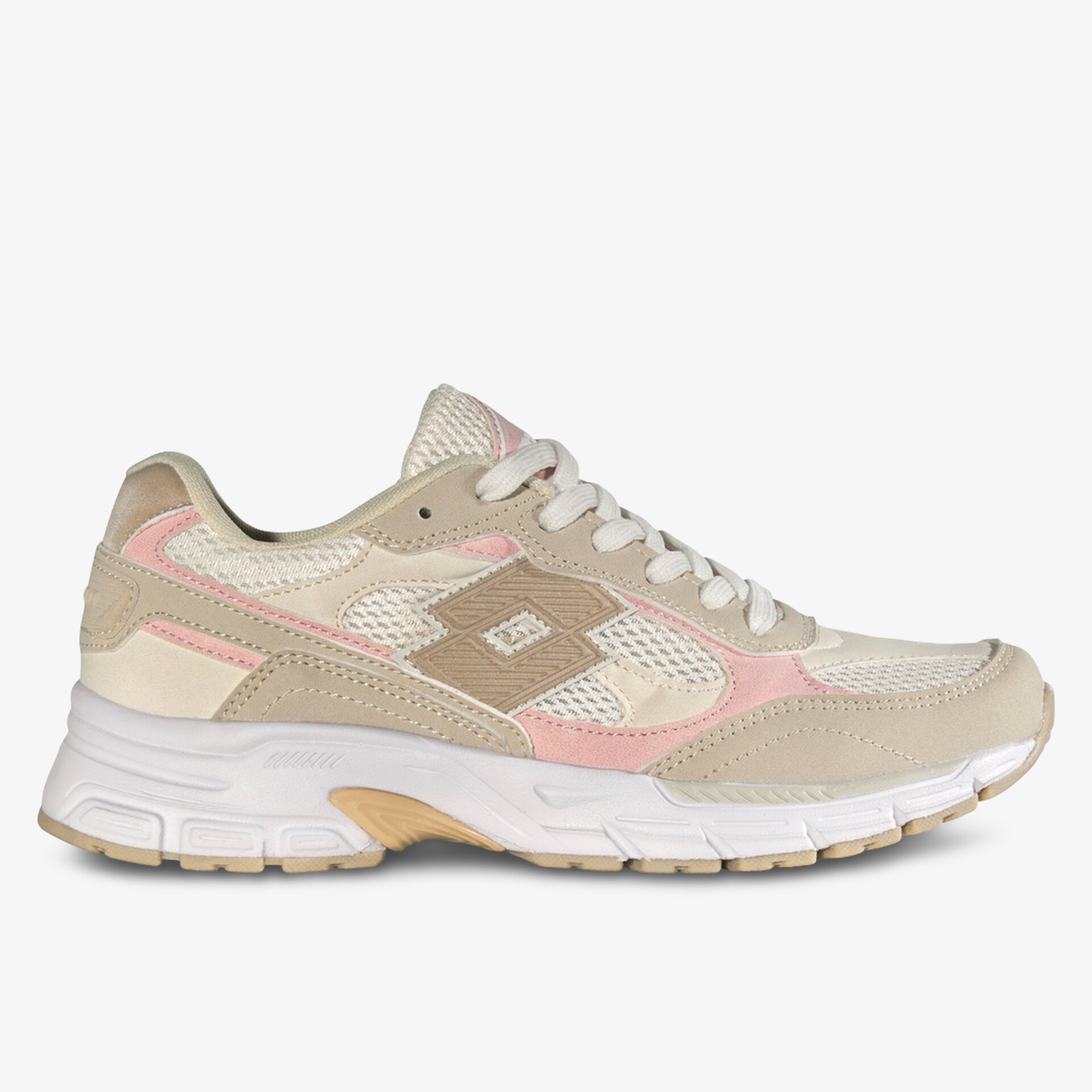 Moderner Sneaker in Beige mit Roséakzenten und robuster Sohle für optimalen Komfort.