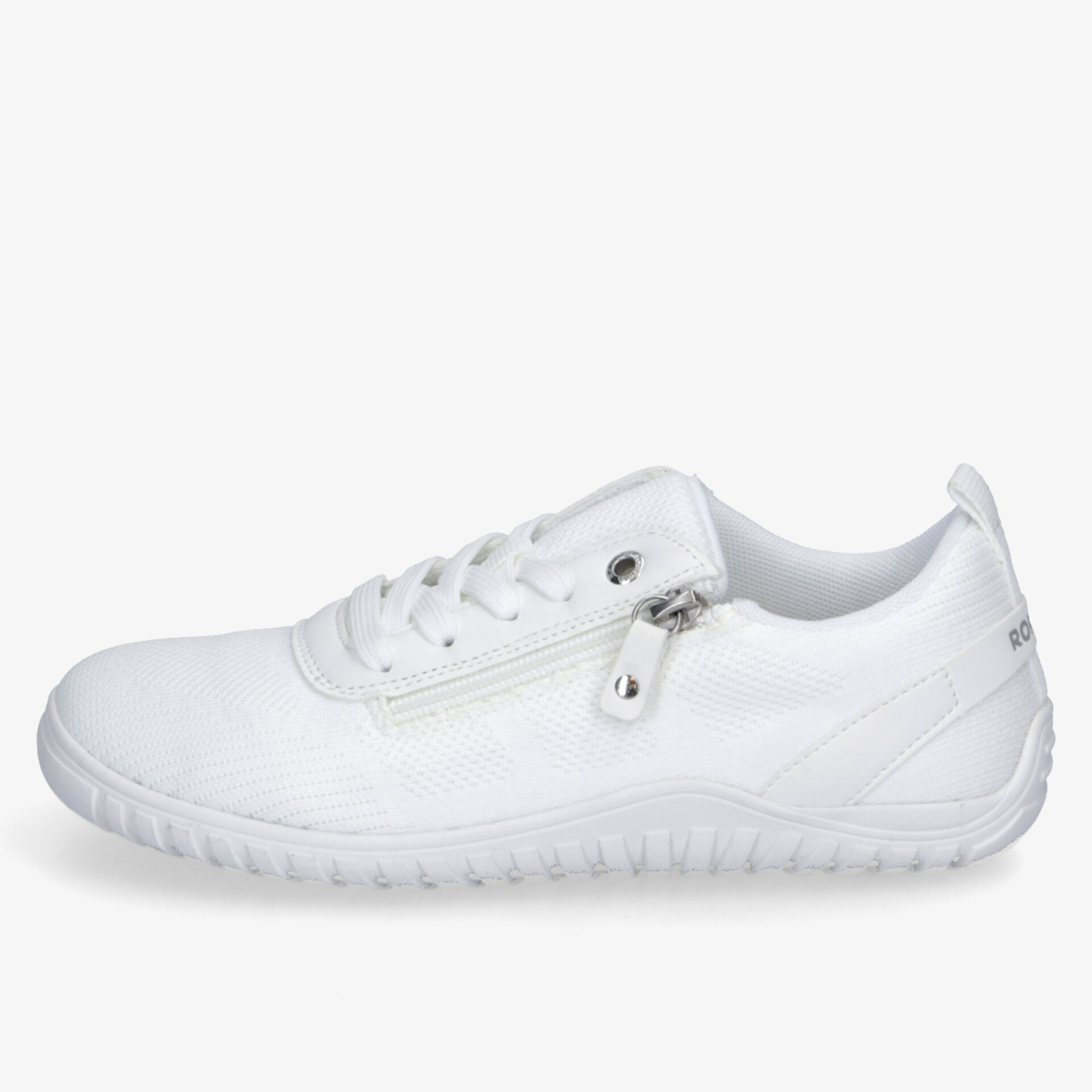 Moderner weißer Sneaker mit seitlichem Reißverschluss und rutschfester Sohle für hohen Tragekomfort