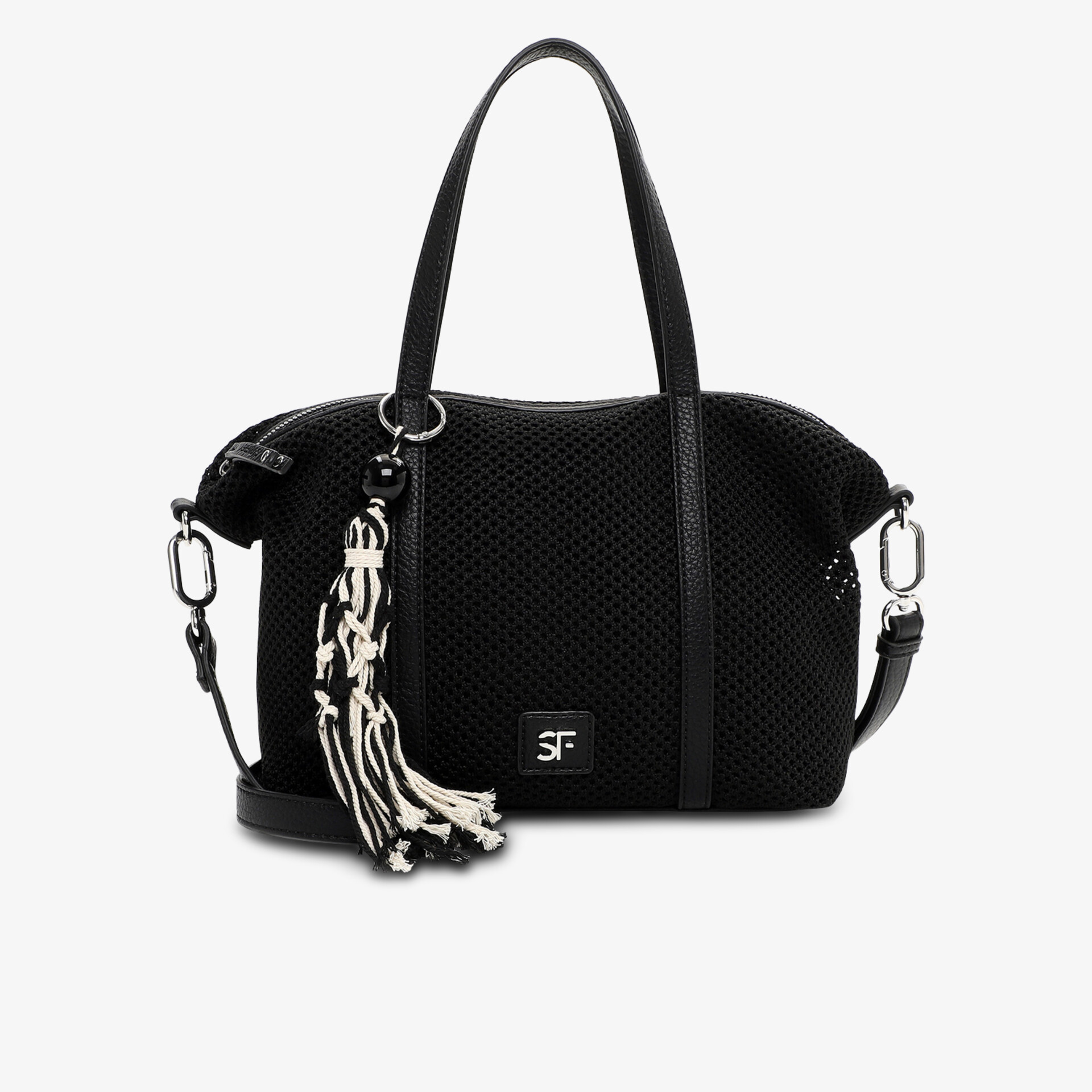 Elegante schwarze Handtasche mit geräumigem Hauptfach und abnehmbarem Schulterriemen, hochwertige Verarbeitung