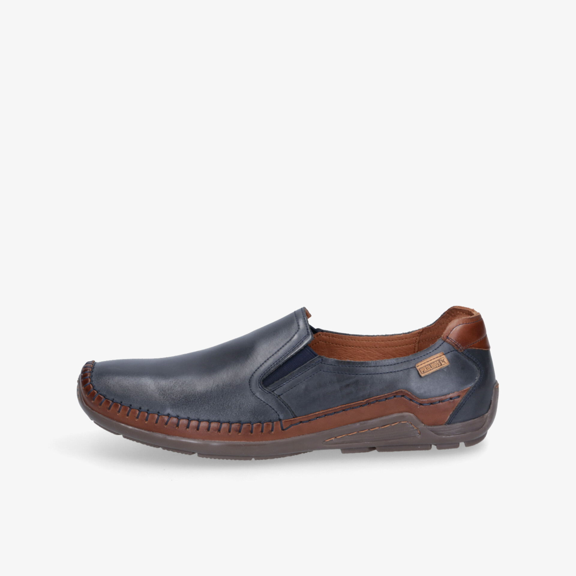 Eleganter blauer Lederschuh mit braunen Akzenten, flexible Sohle, komfortabel und langlebig