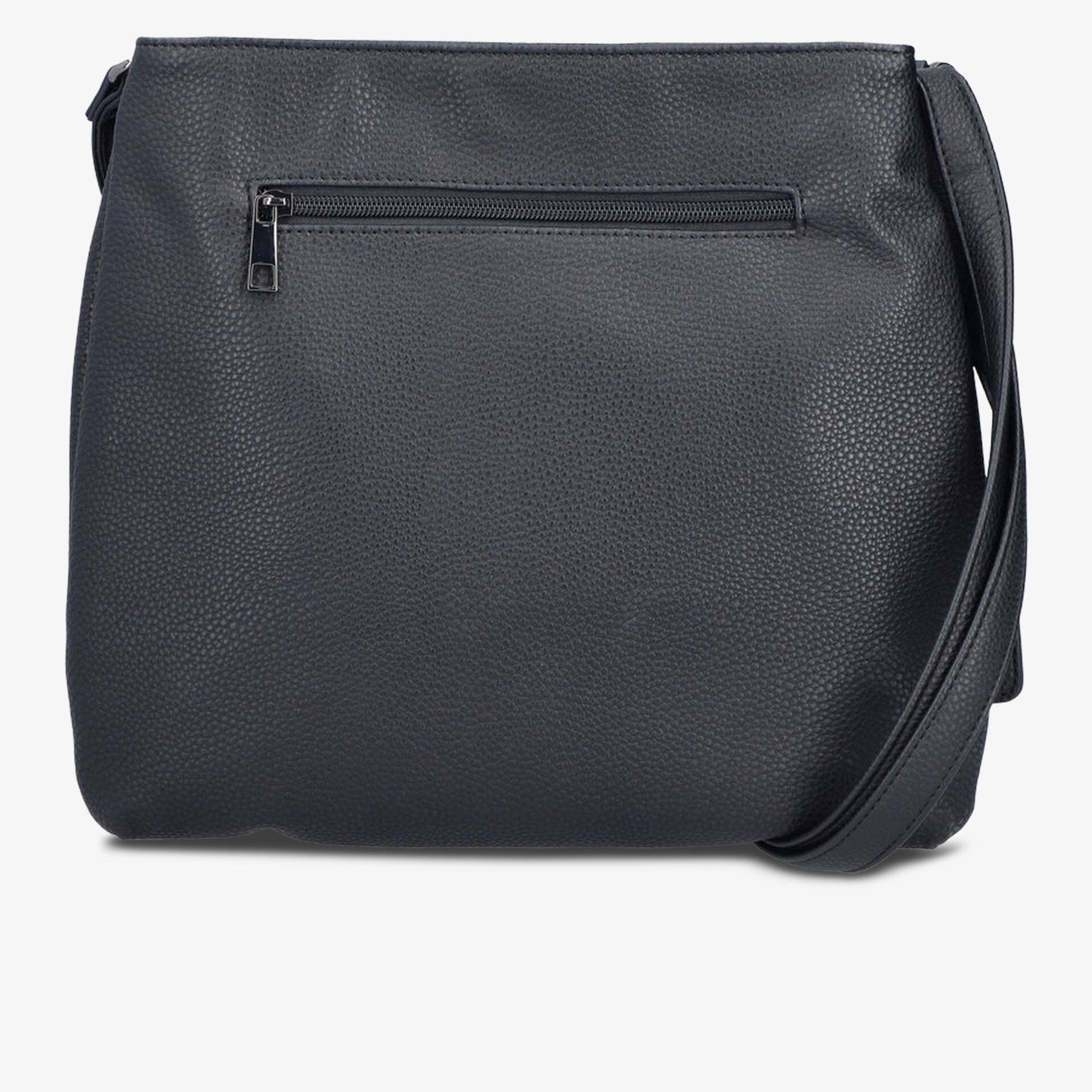 Schlichte schwarze Umhängetasche mit Reißverschluss-Außentasche und verstellbarem Schulterriemen, elegantes und funktionales Design