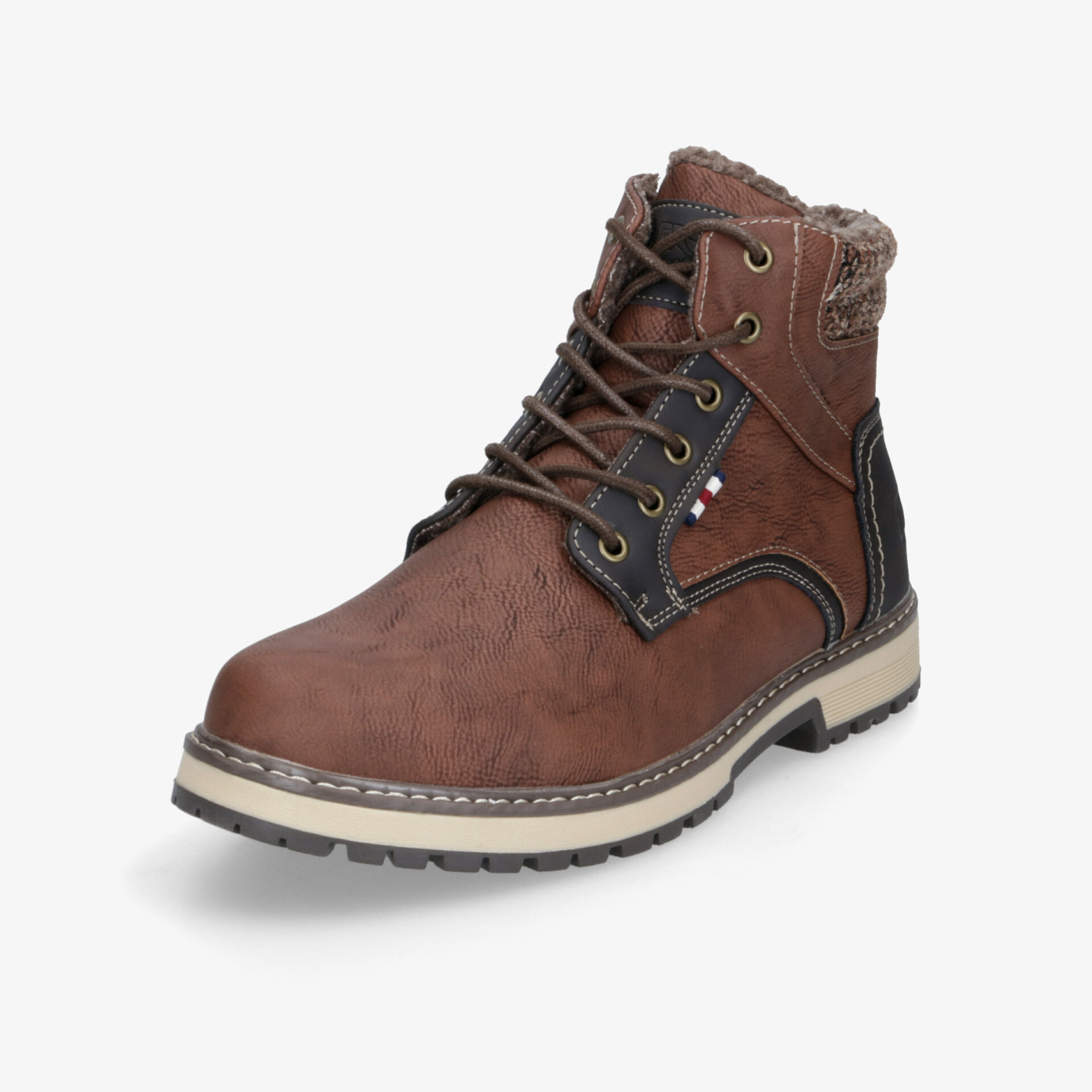 Brauner robuster Stiefel mit warmer Innenausstattung, schnürbar und profilierter Sohle für optimalen Halt