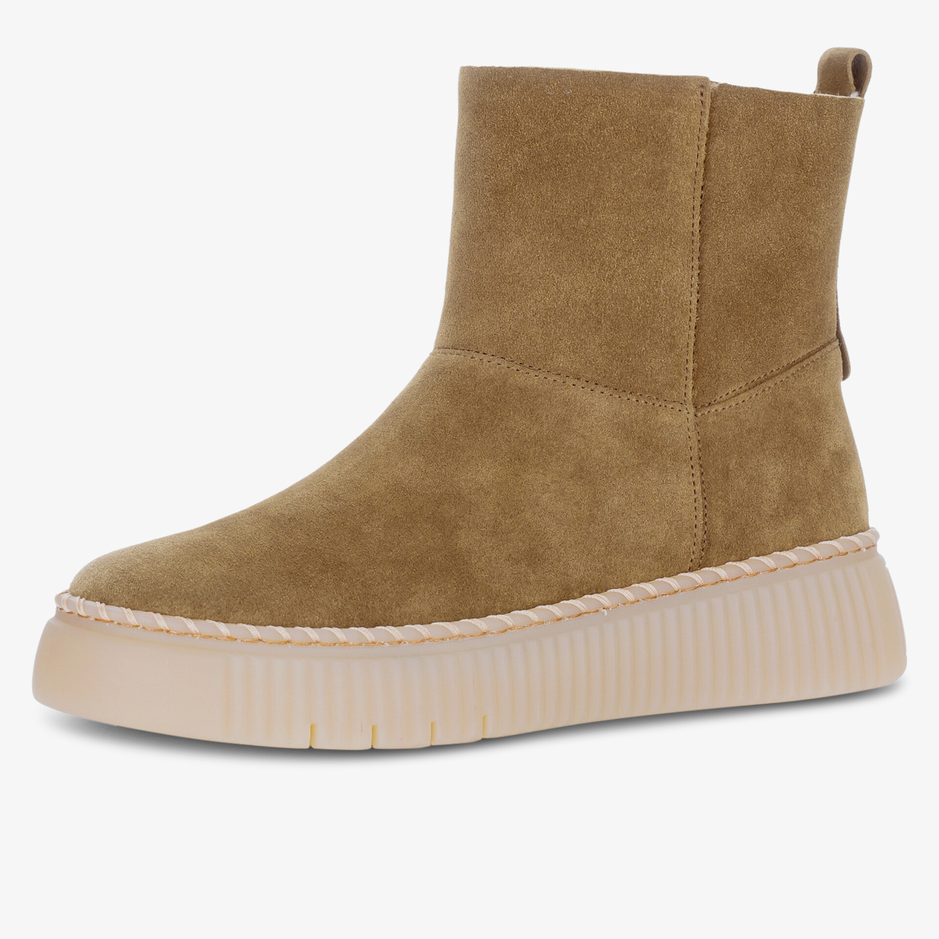 Beiger Veloursleder-Stiefel mit plateau Sohle und modernem, schlichtem Design für bequemen Tragekomfort