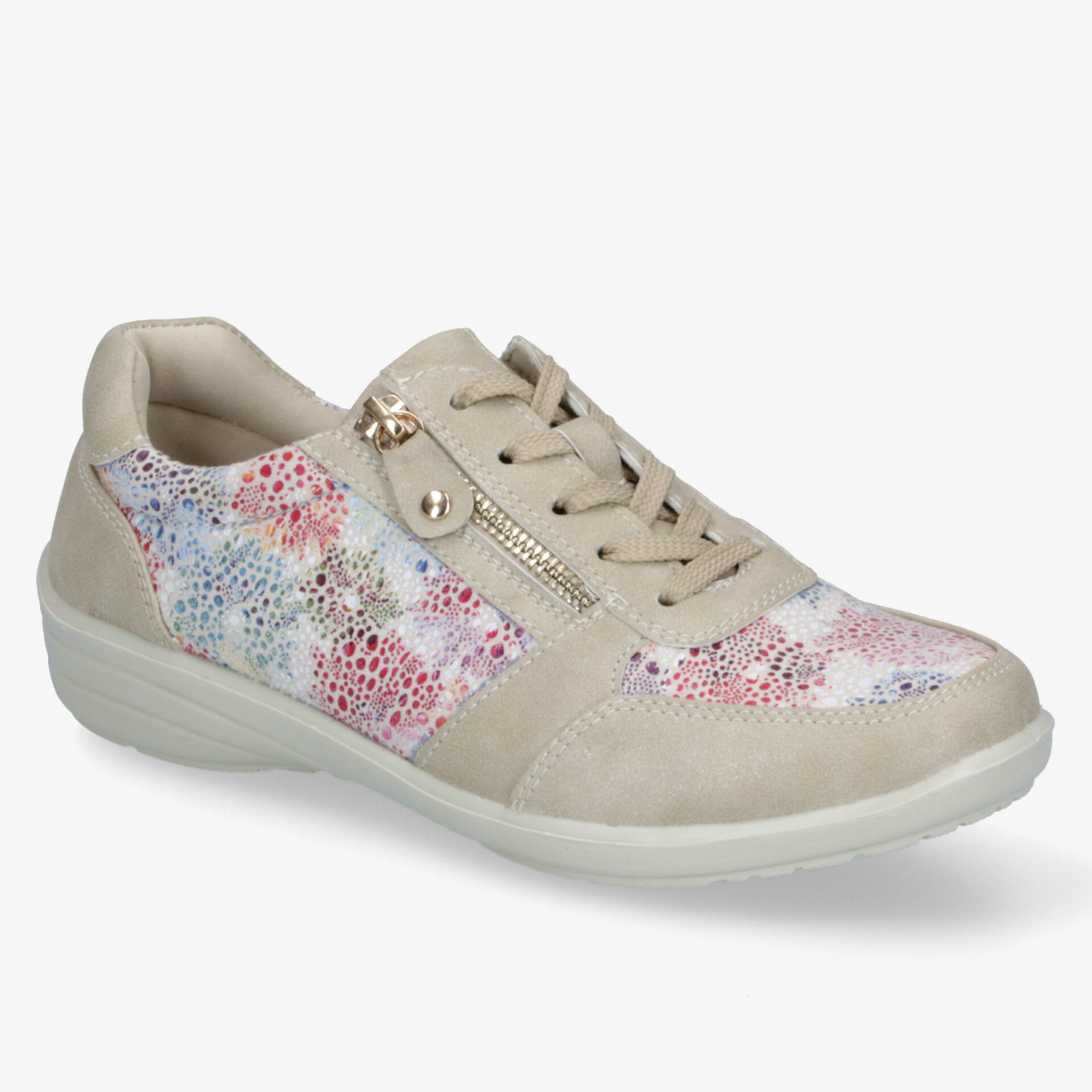 Moderner Sneaker mit bunten Akzenten und seitlichem Reißverschluss für hohen Tragekomfort und stilvolles Auftreten.