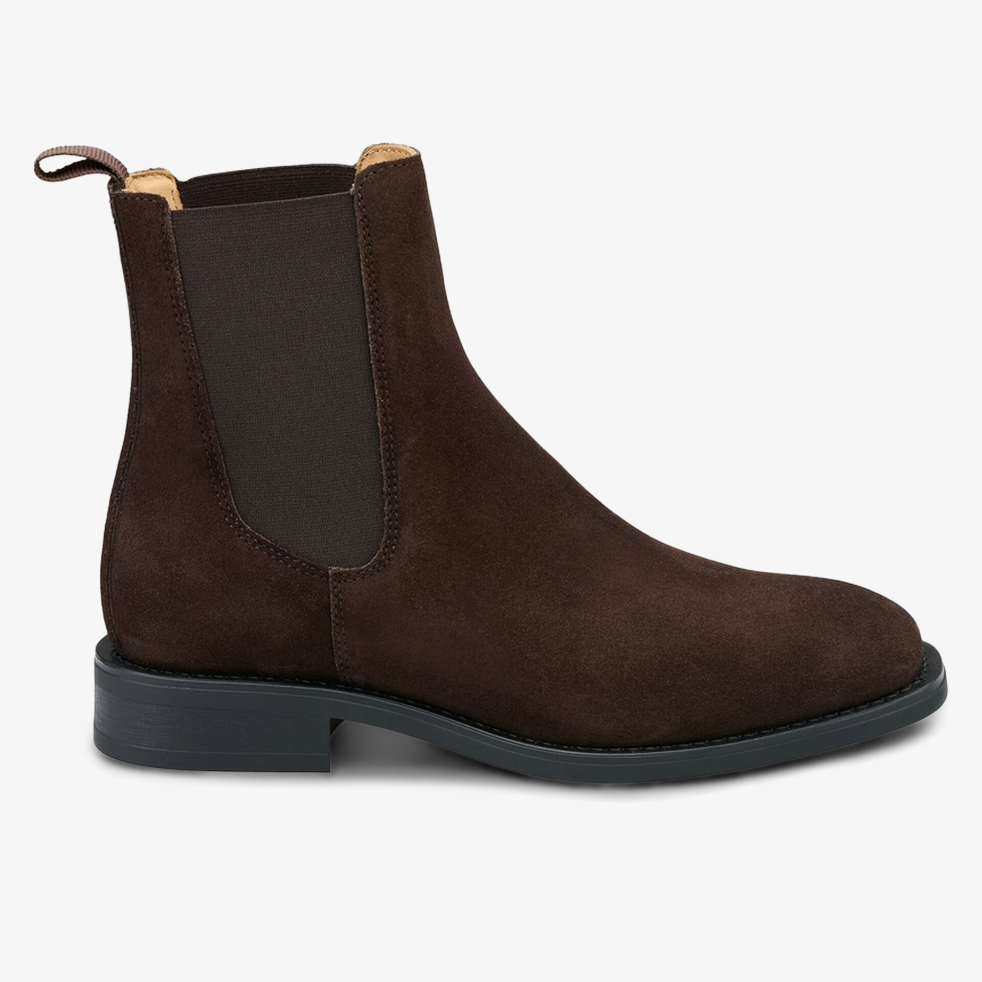 Eleganter brauner Chelsea Boot aus Veloursleder mit elastischem Einsatz und robuster rutschfester Sohle