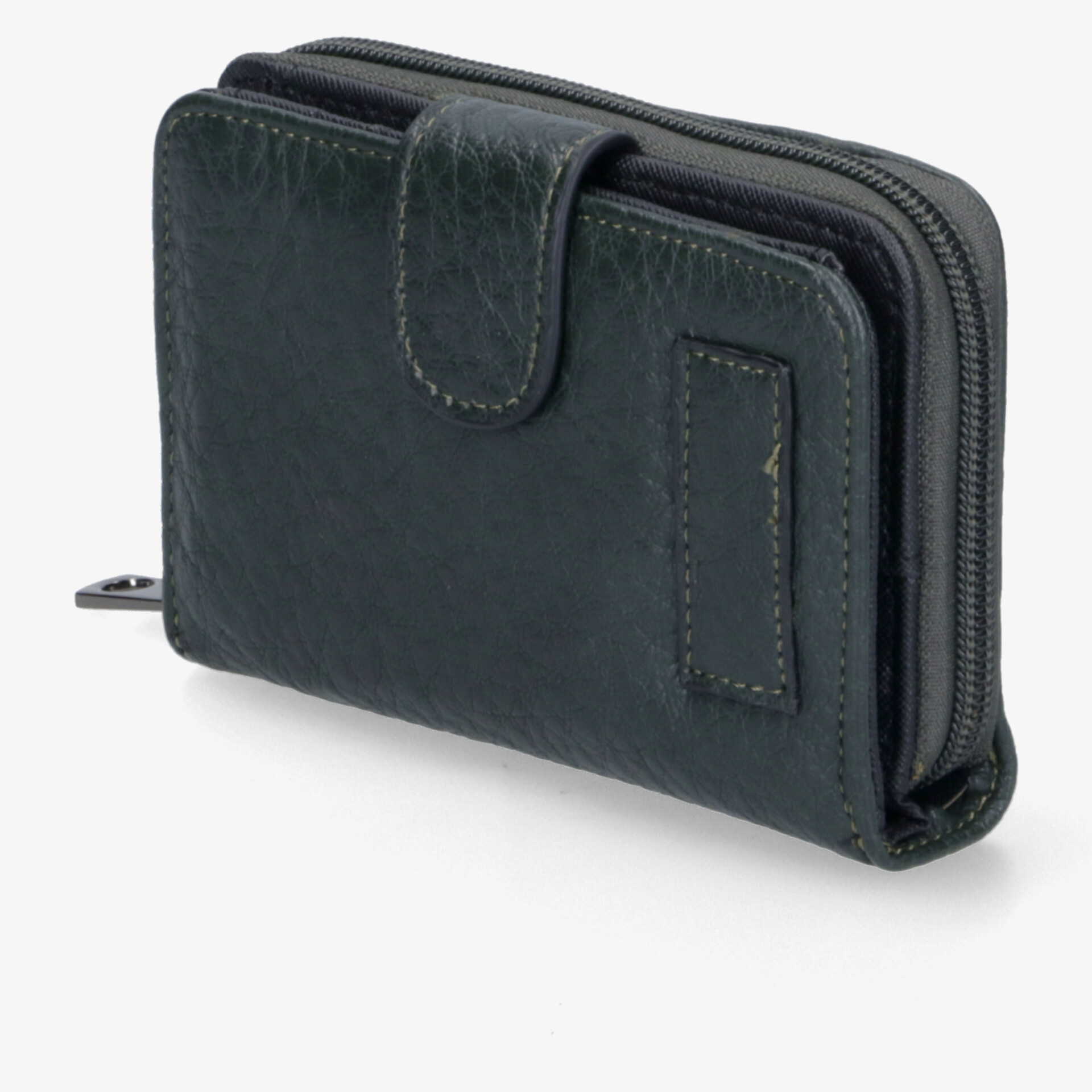 Schwarze kompakte Geldbörse mit Reißverschluss und praktischem Verschluss, robust und funktional für den Alltag