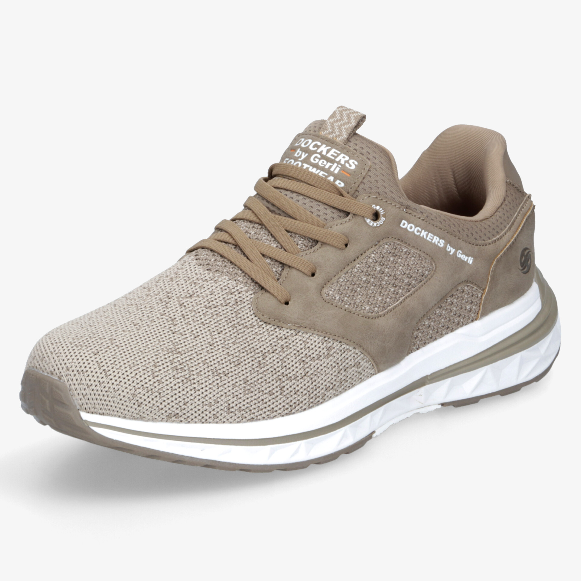 Beiger leichter Sneaker mit atmungsaktivem Material und flexibler Sohle, sportliches Design und bequemer Passform