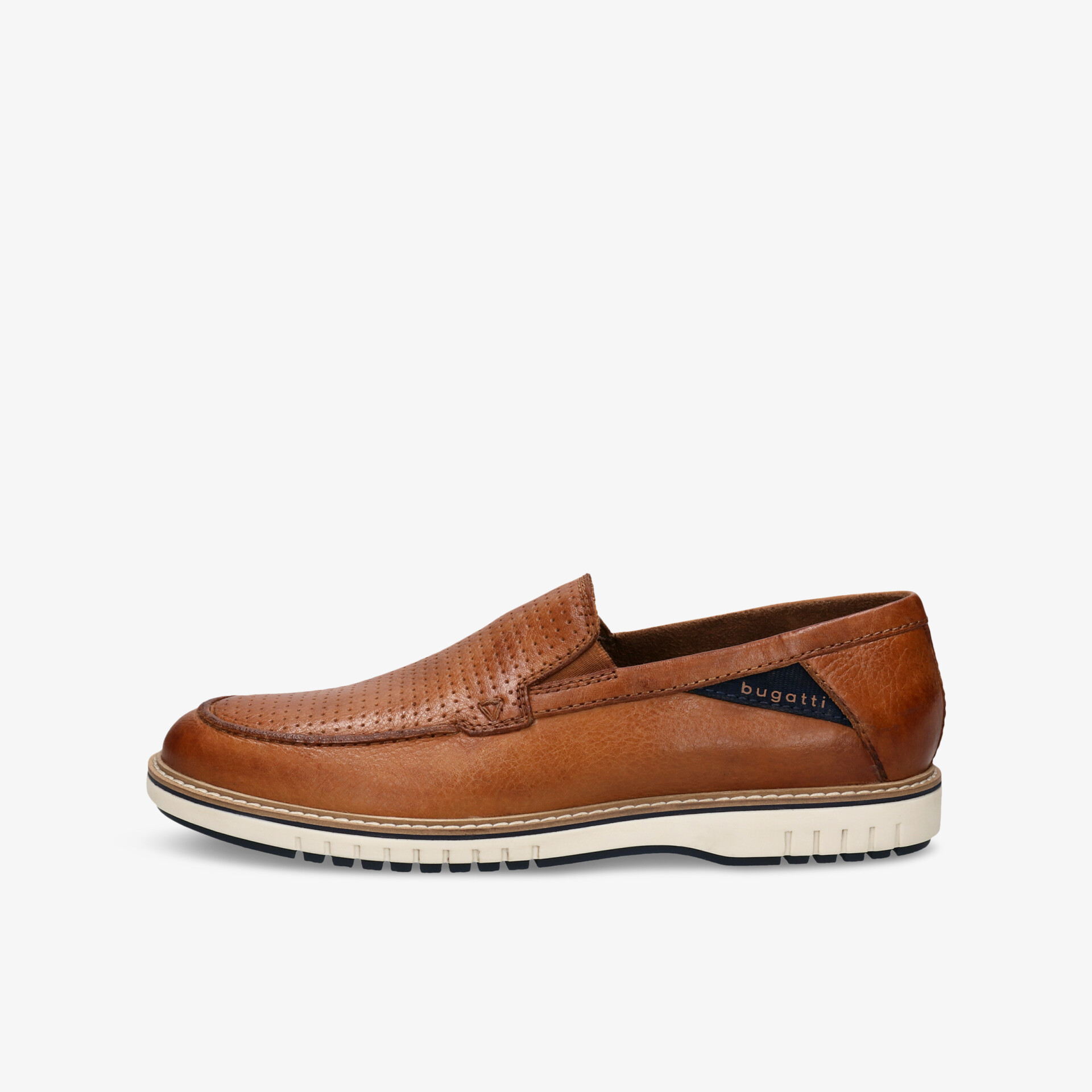 Brauner Loafer aus Leder mit bequemer Passform, eleganter Naht und leichter weißer Sohle, seitliche Ansicht