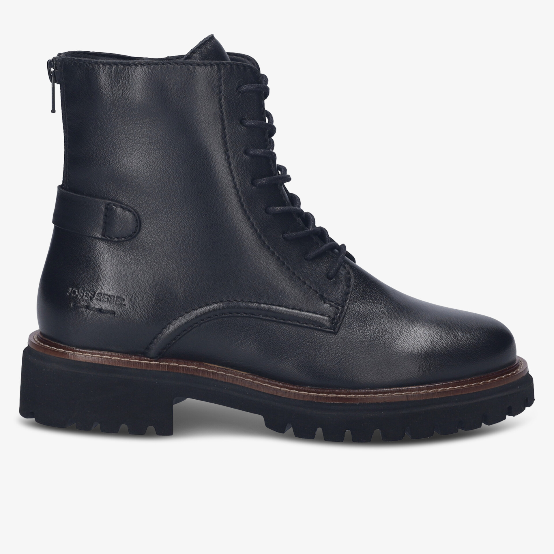 Schlichter schwarzer Stiefel mit hohem Schaft und robuster Profilsohle für sicheren Halt und Komfort
