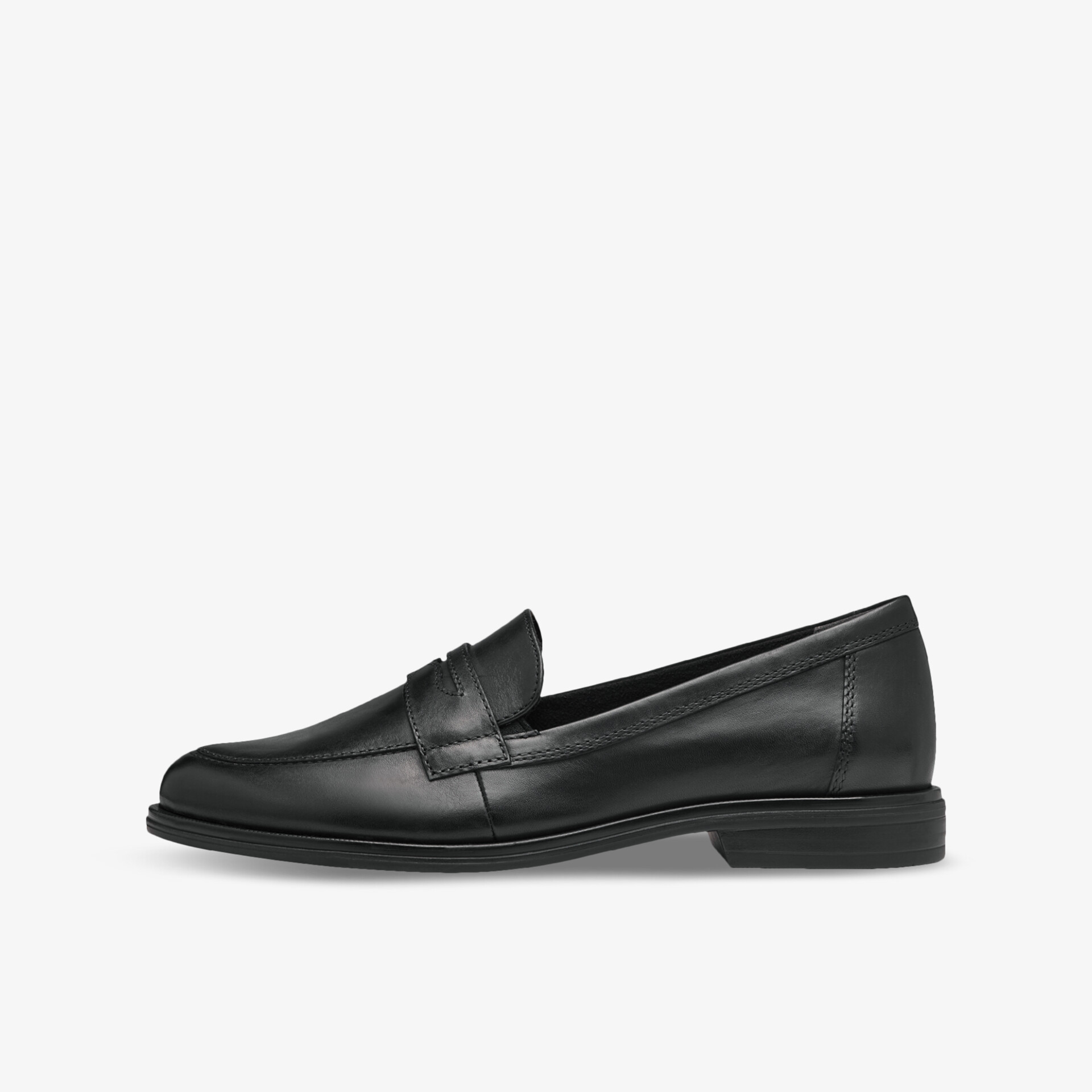 Eleganter schwarzer Loafer aus hochwertigem Leder mit rutschfester Sohle, zeitlos und vielseitig einsetzbar.