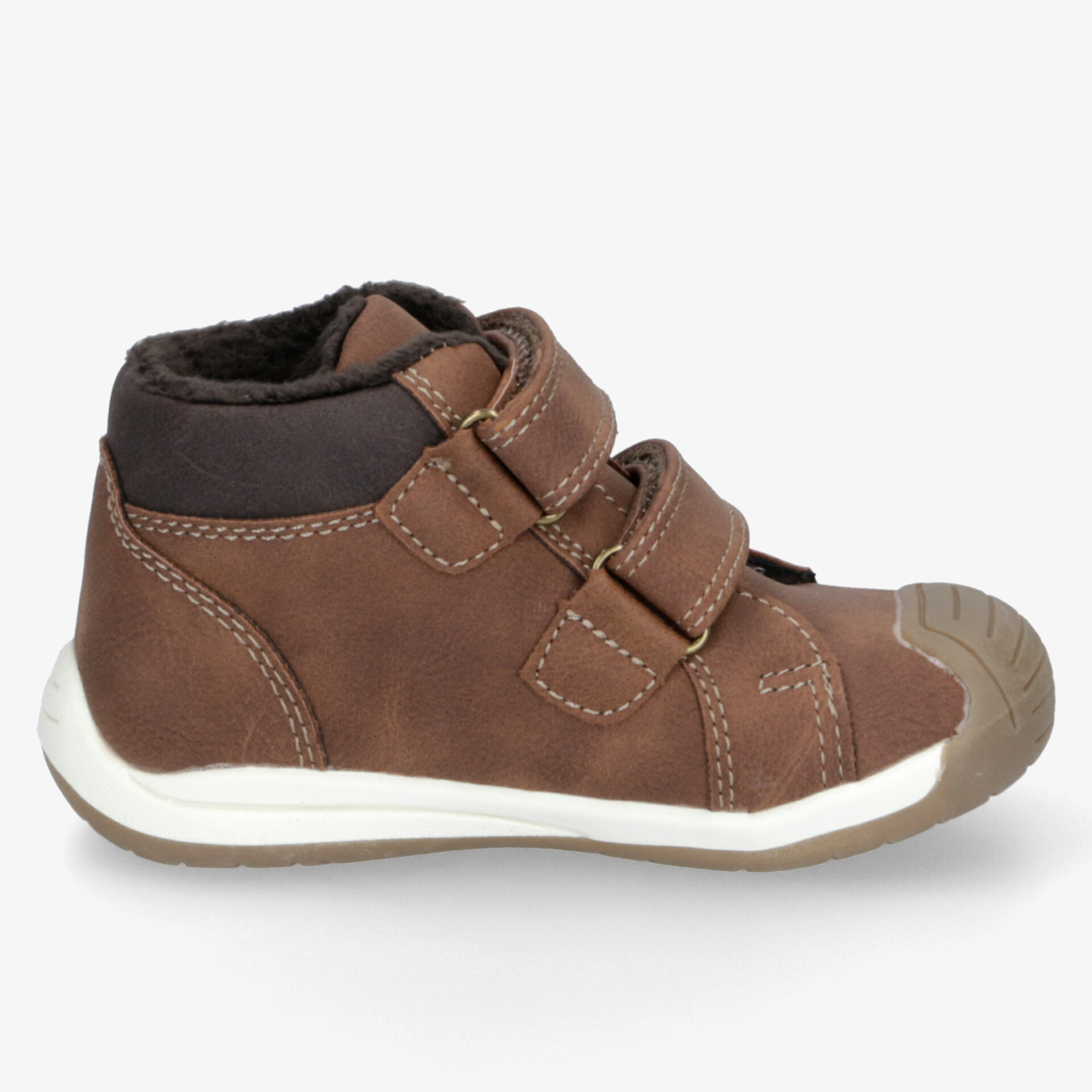 Brauner Lederschuh mit praktischem Klettverschluss und gepolstertem Kragen, rutschfeste flexible Sohle für optimalen Halt