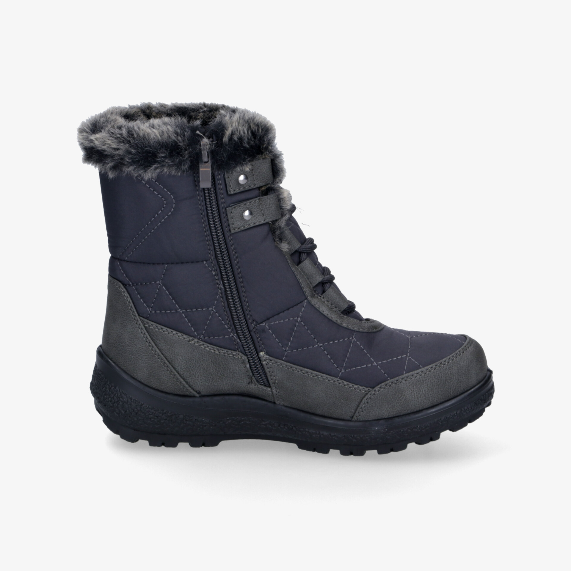 Winterstiefel seitlich gezeigt mit warmem Futter und praktischer Reißverschlussöffnung für hohen Tragekomfort