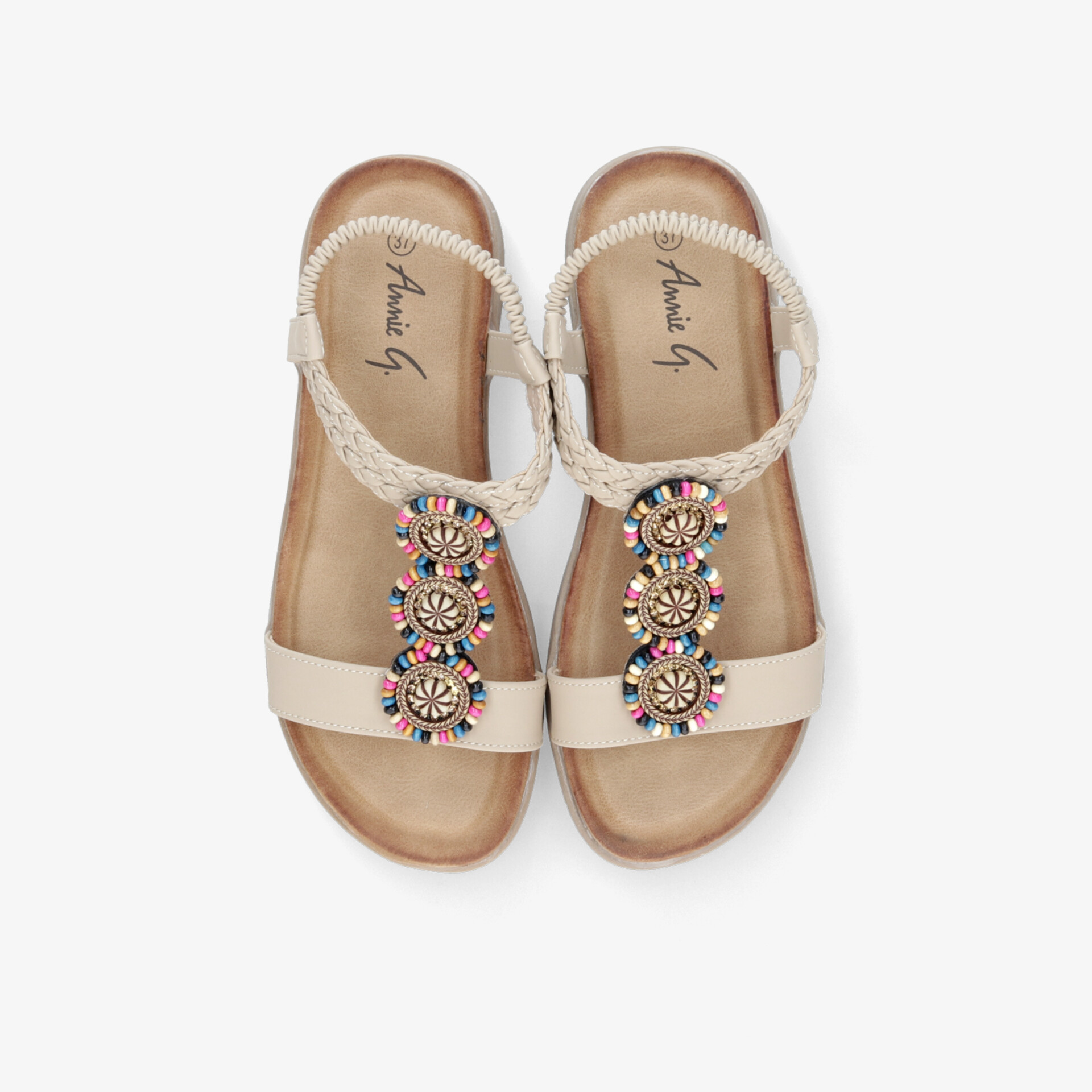 Elegante Sandalen mit farbiger Perlenverzierung und bequemer Passform, ideal für sommerliche Anlässe