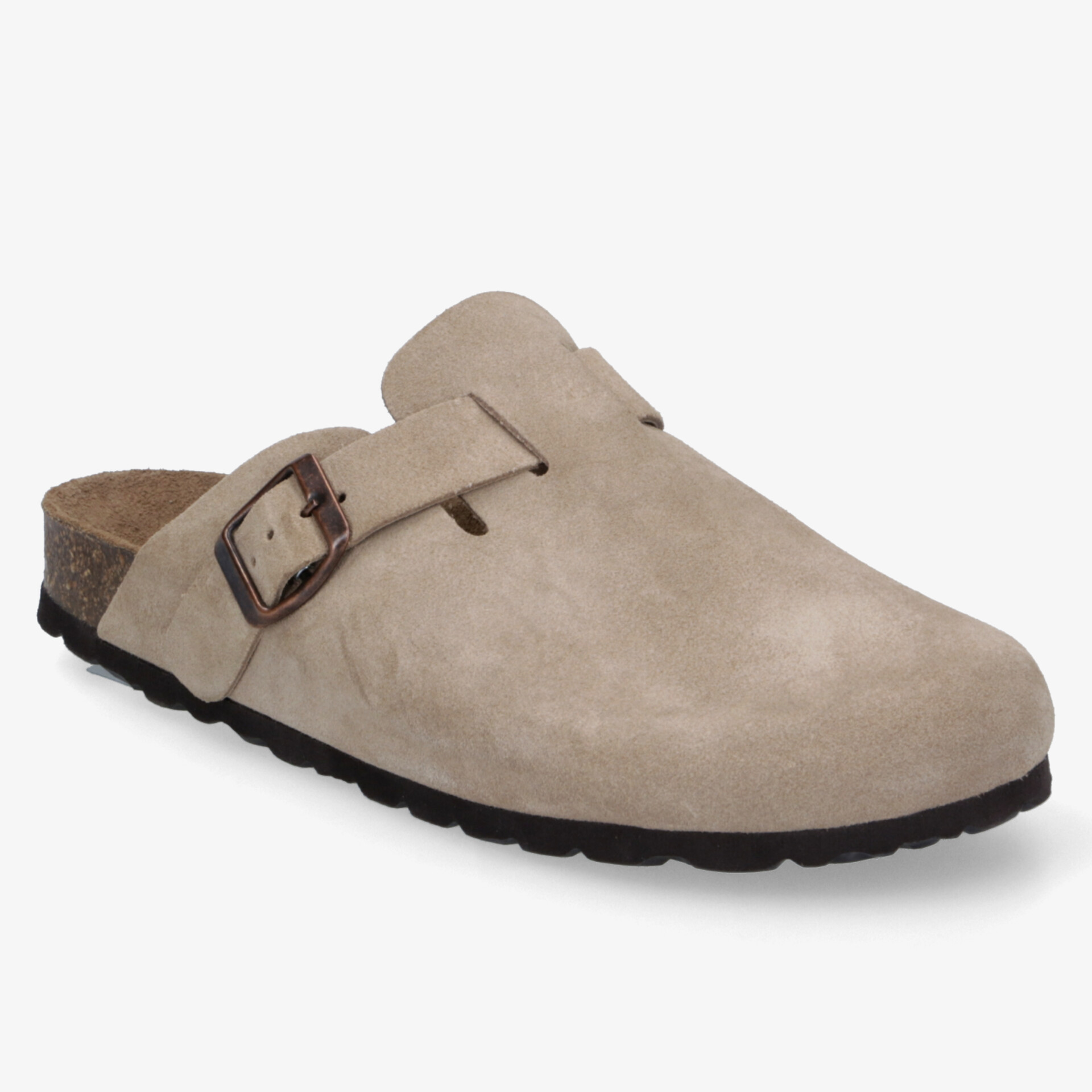 Beiger bequemer Holzschuh mit verstellbarer Schnalle und rutschfester Sohle für optimalen Halt