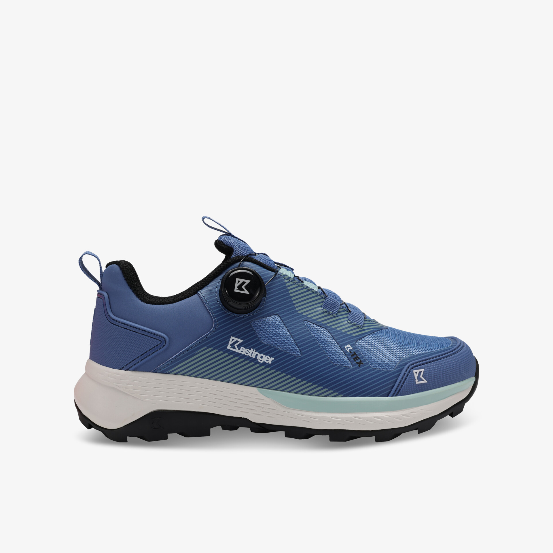 Robuster blauer Outdoor-Schuh mit rutschfester Sohle und einfachem Verschlusssystem, bequem und leicht