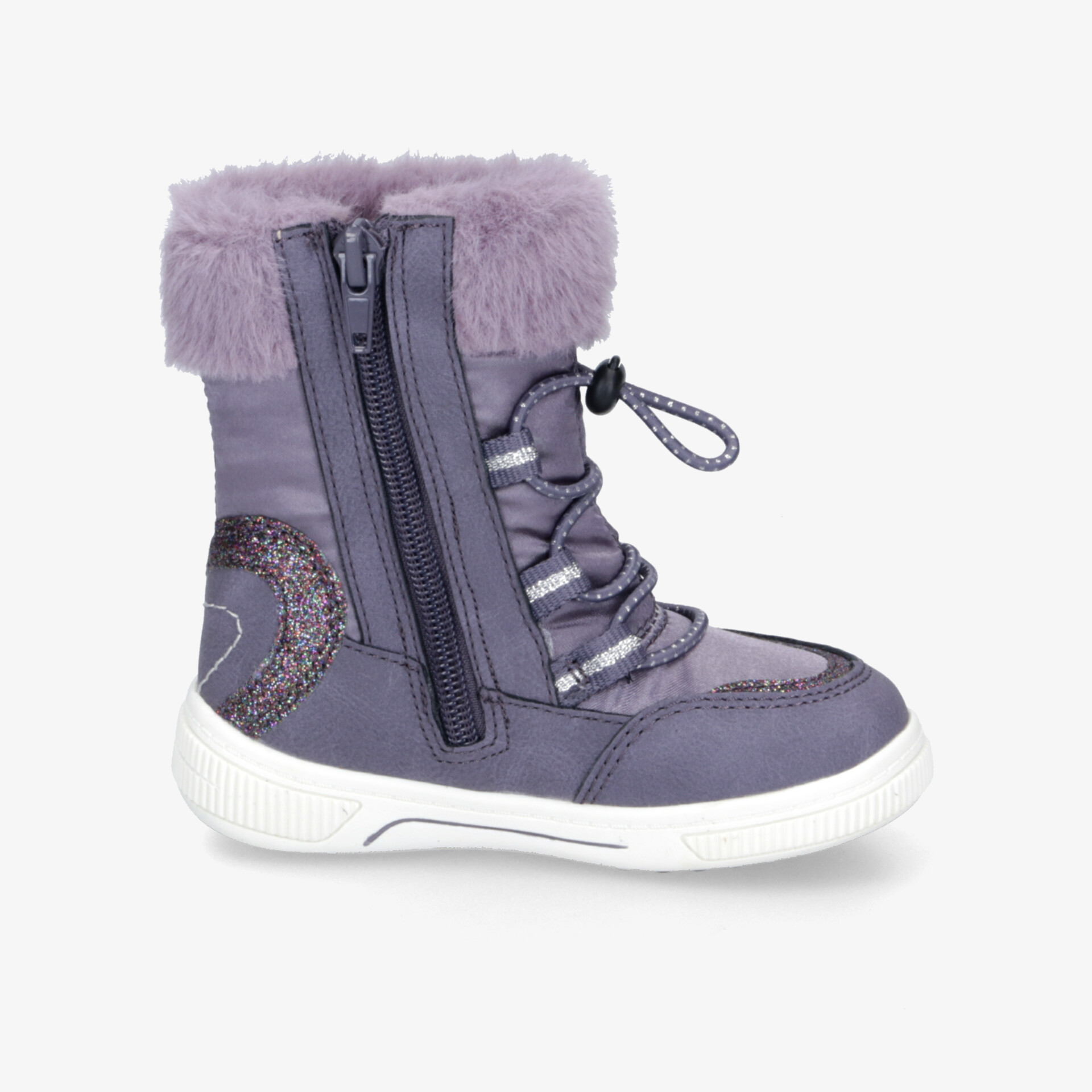 Warmer lila Winterstiefel mit weichem Fell, praktischem Reißverschluss und robuster, rutschfester Profilsohle