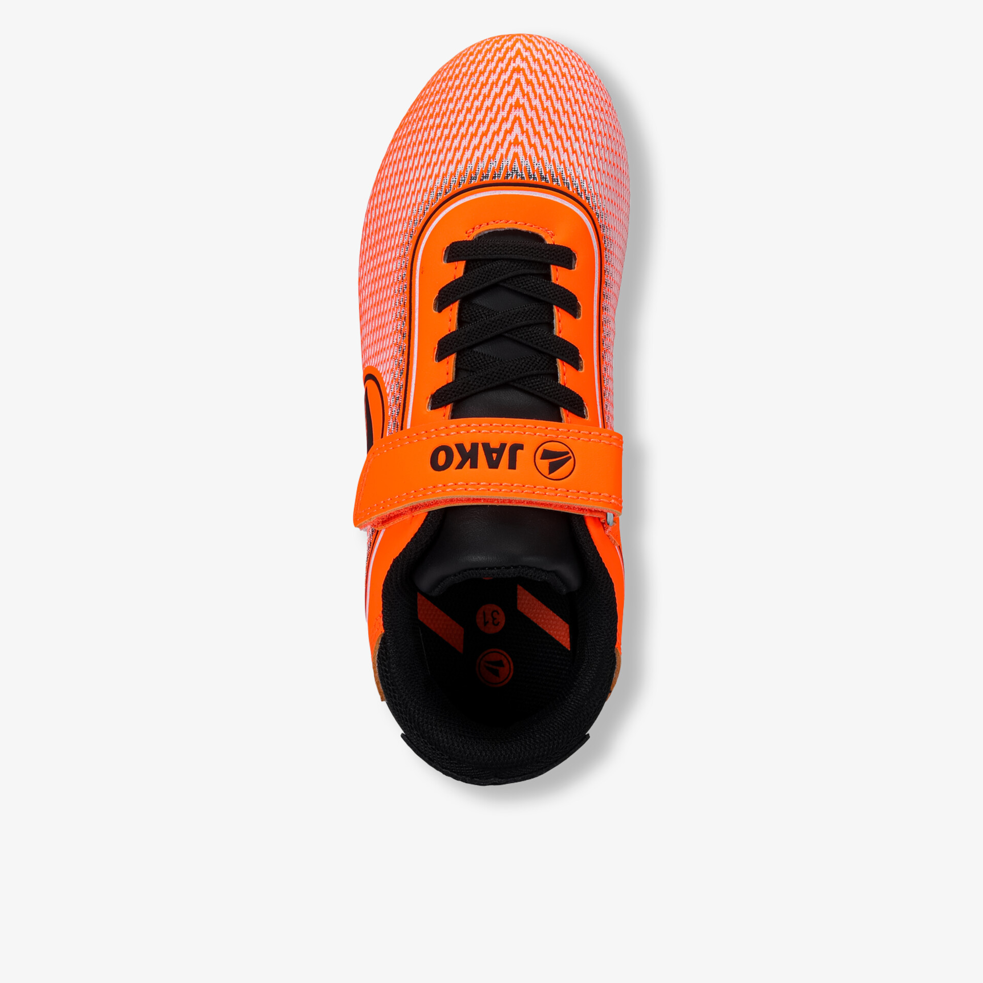 Leuchtend oranger Sportschuh mit atmungsaktivem Mesh, robuster Schnürung und praktischem Klettverschluss