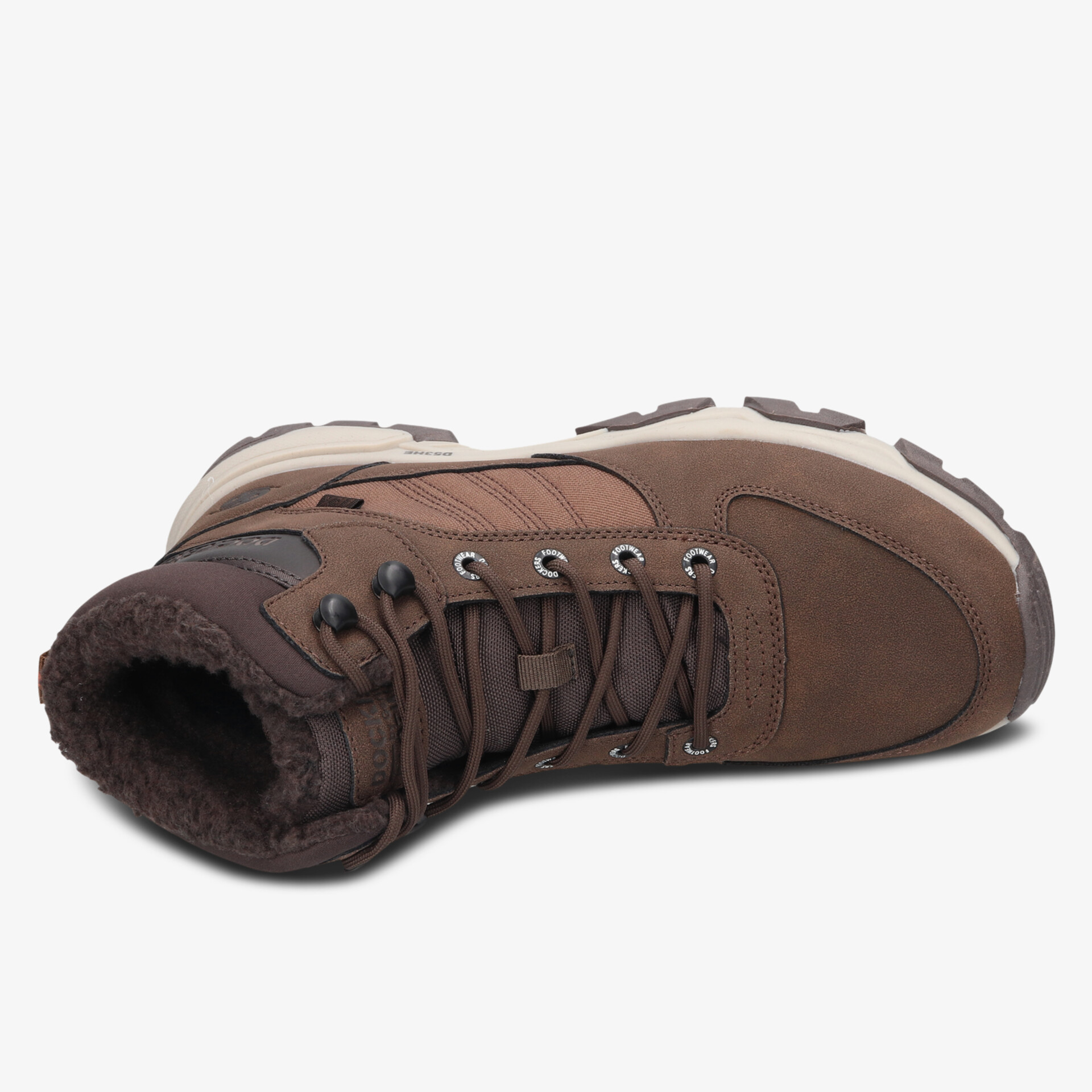 Robuster brauner Schuh mit warmem Futter und stabiler Schnürung für hohen Tragekomfort