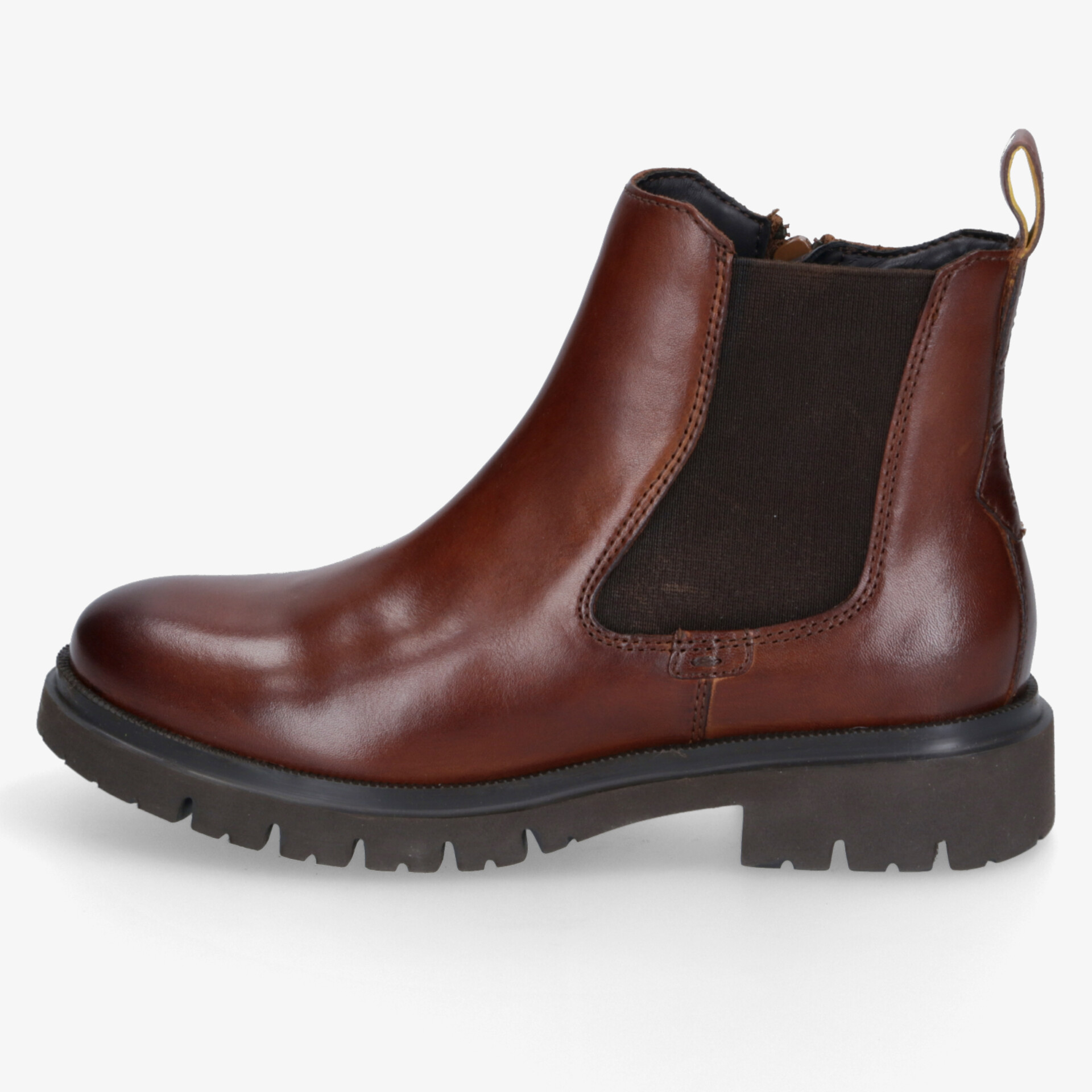 Brauner Chelsea Boot aus Leder mit elastischem Seiteneinsatz und robuster Gummisohle, bequem und langlebig