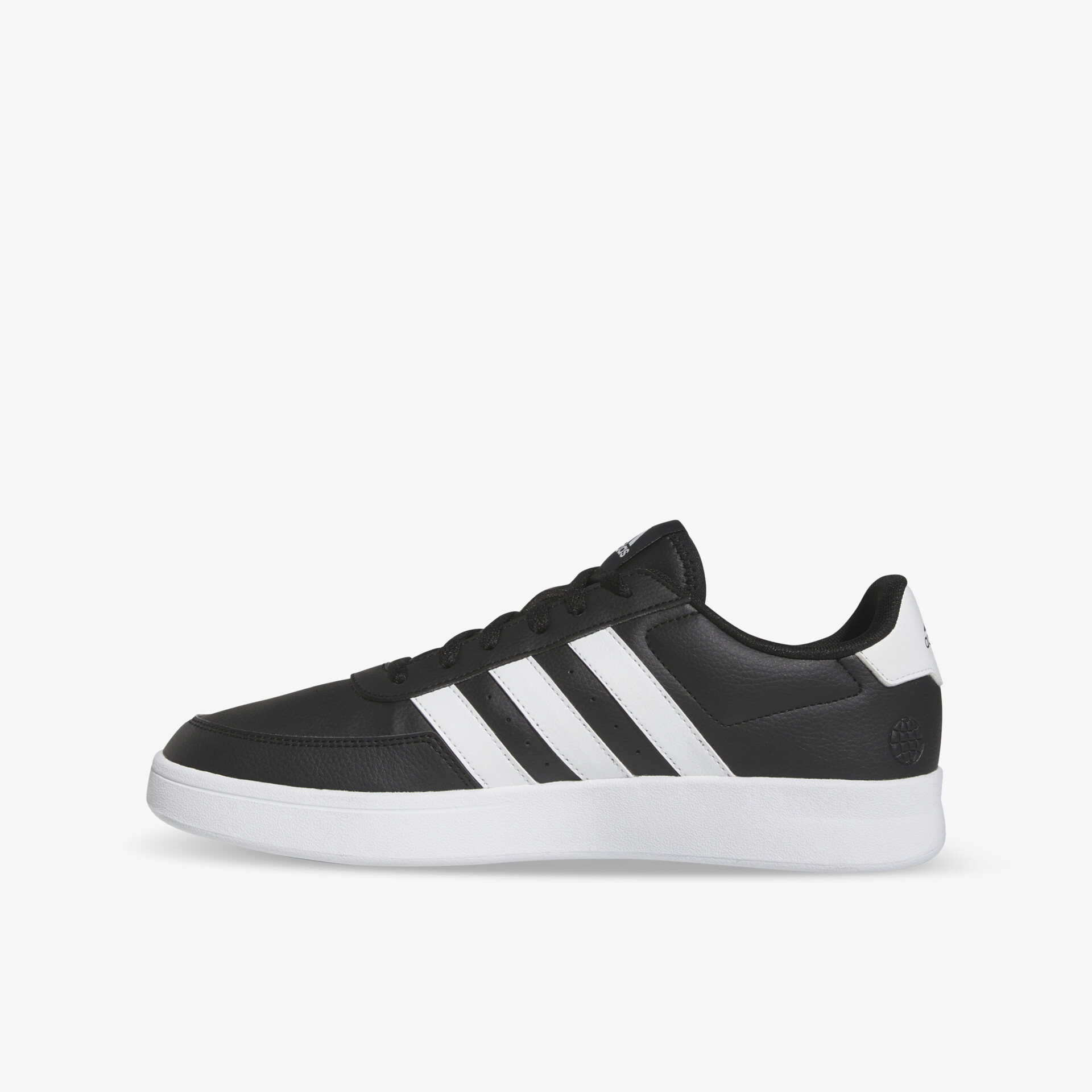 Schwarz-weißer Sneaker mit klarer Seitenansicht, sportlich und bequem, rutschfeste Gummisohle, modisches Design