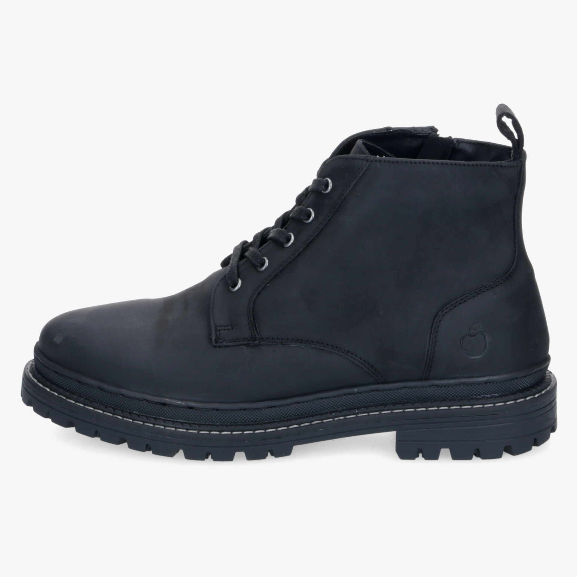 Schwarzer robuster Arbeitsstiefel mit schnürung, rutschfester Sohle und komfortabler Polsterung seitlich