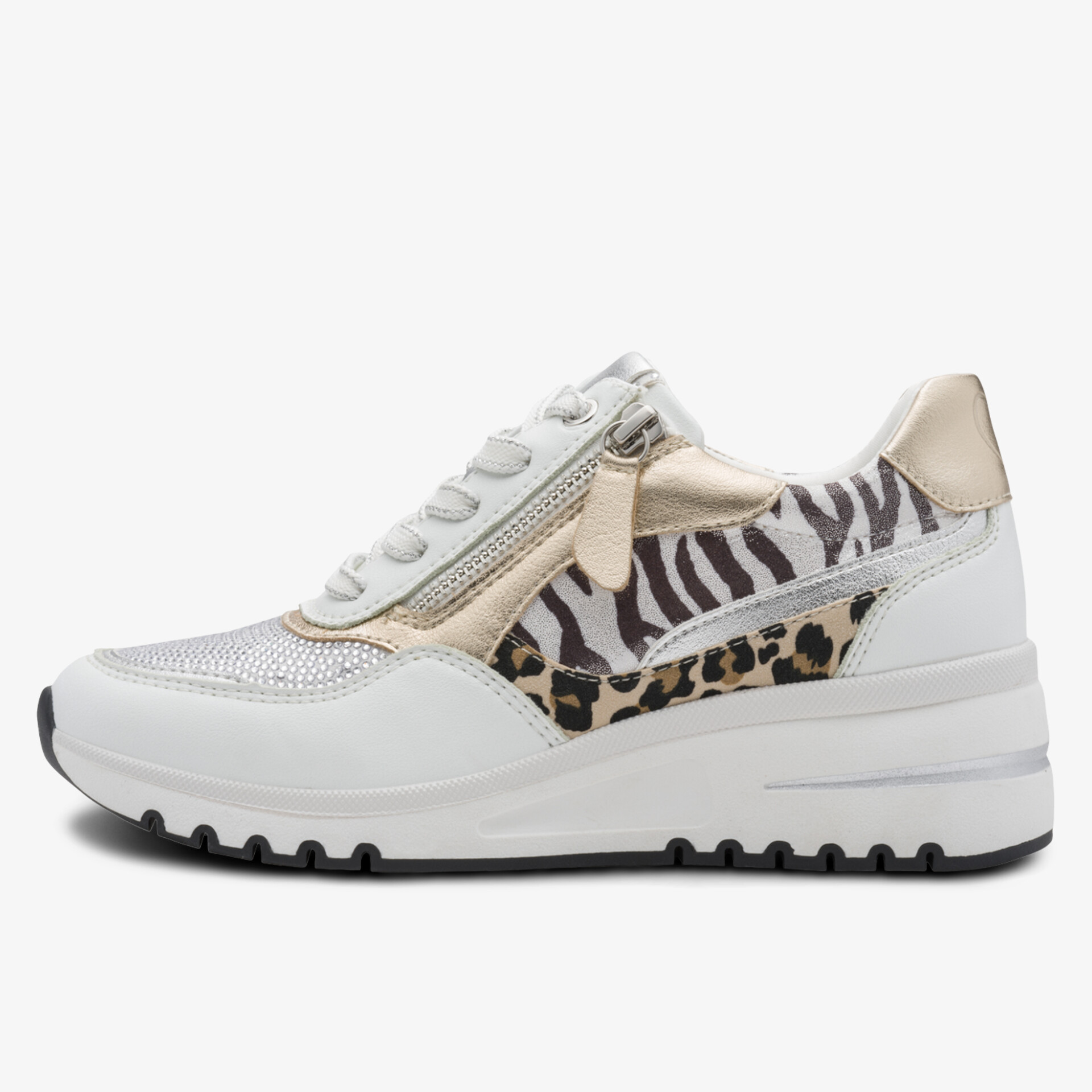 Modischer leichter Sneaker mit Zebra- und Leopardenmuster sowie praktischem seitlichen Reißverschluss