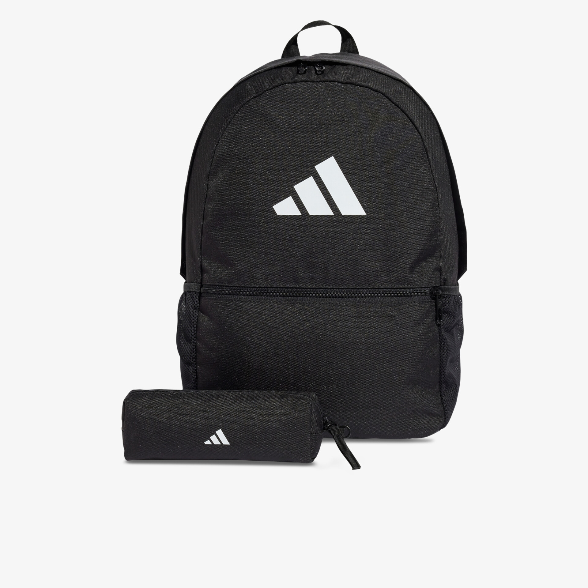 Schwarzer Rucksack mit praktischem Federmäppchen in modernem, sportlichem Design und viel Stauraum