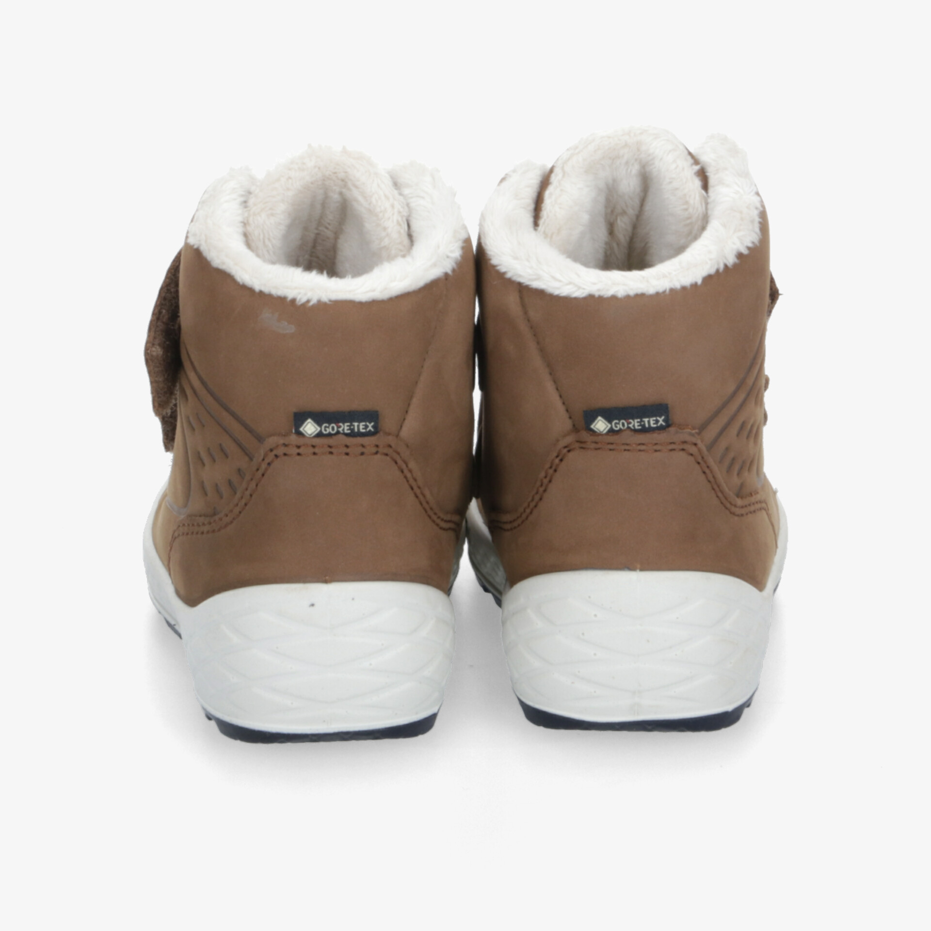 Warme braune Winterboots mit weichem Innenfutter, robuster Sohle und komfortabler Polsterung, Rückansicht