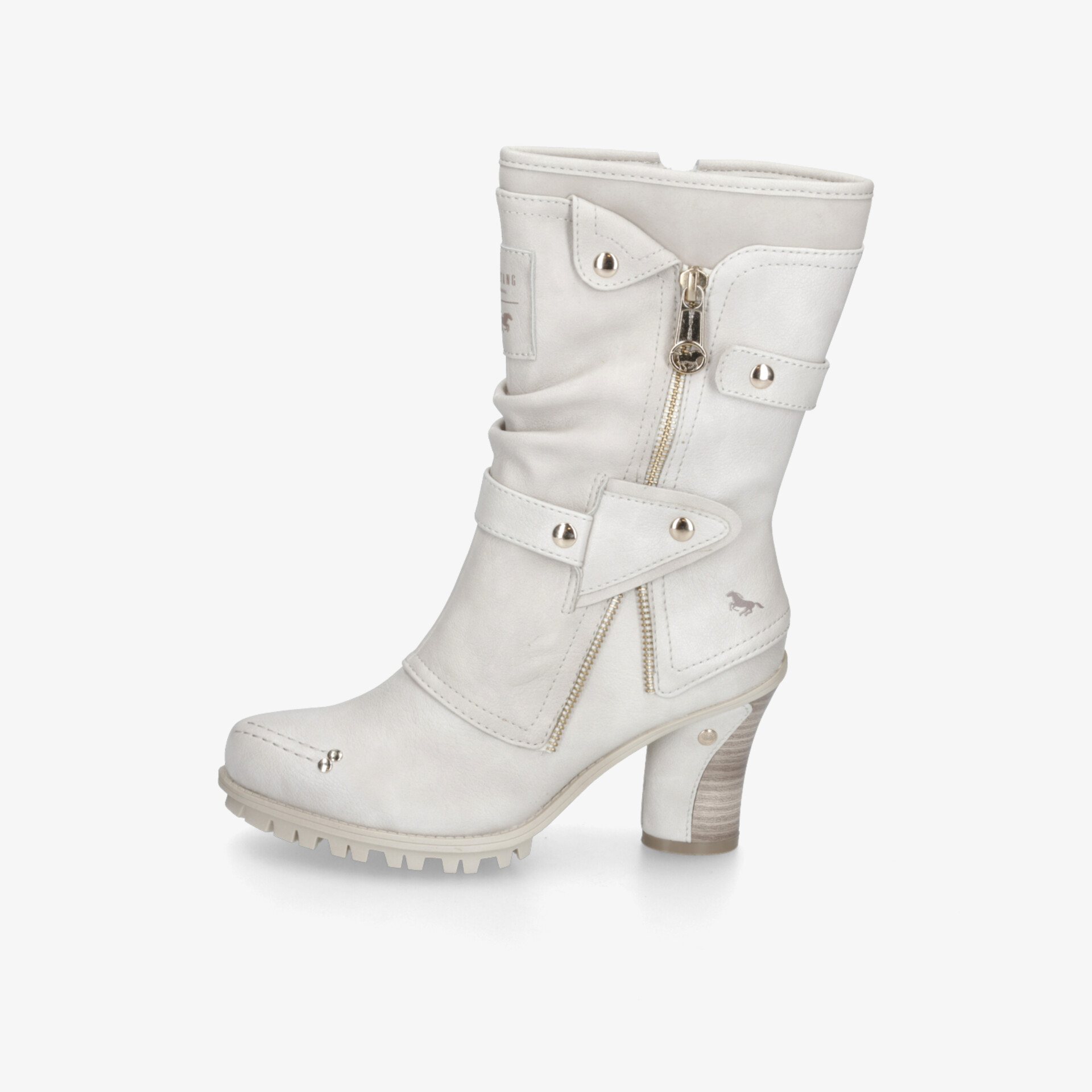 Weißer modischer Stiefel mit hohem Absatz und praktischem Reißverschluss für bequemen Halt