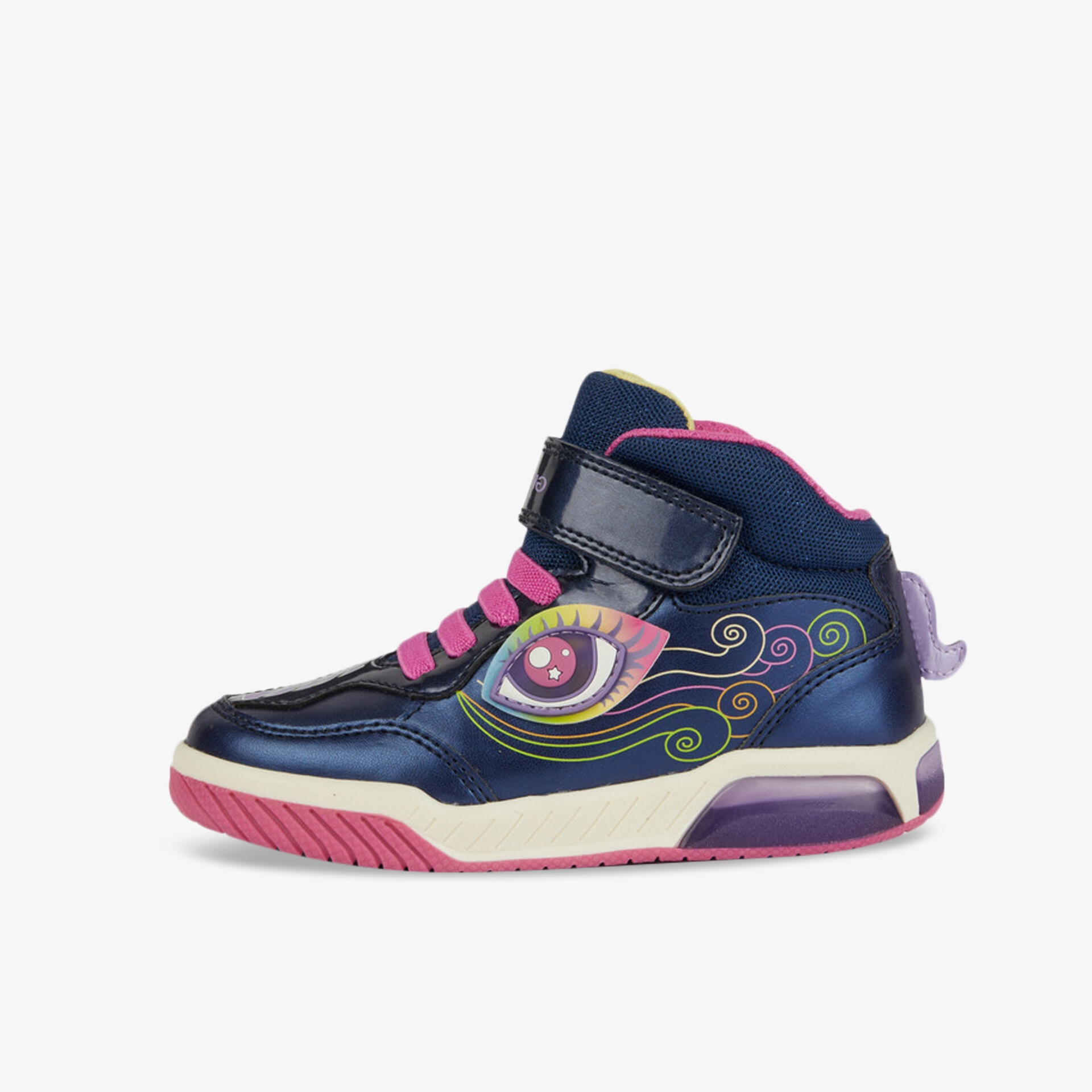 Moderner, bunter Sneaker mit auffälligem Muster und praktischem Klettverschluss für bequemen, stylischen Halt.