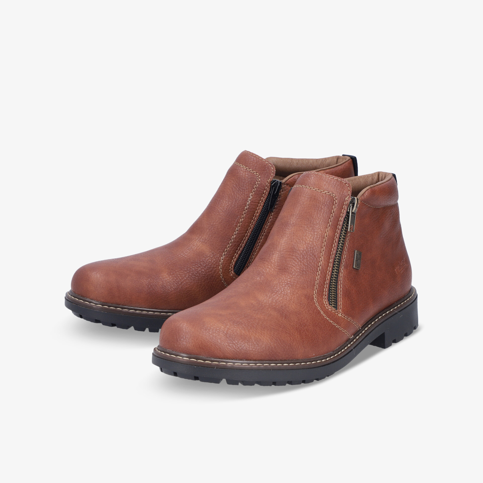 Robuste braune Lederstiefel mit seitlichem Reißverschluss für einfachen Einstieg und rutschfeste komfortable Sohle