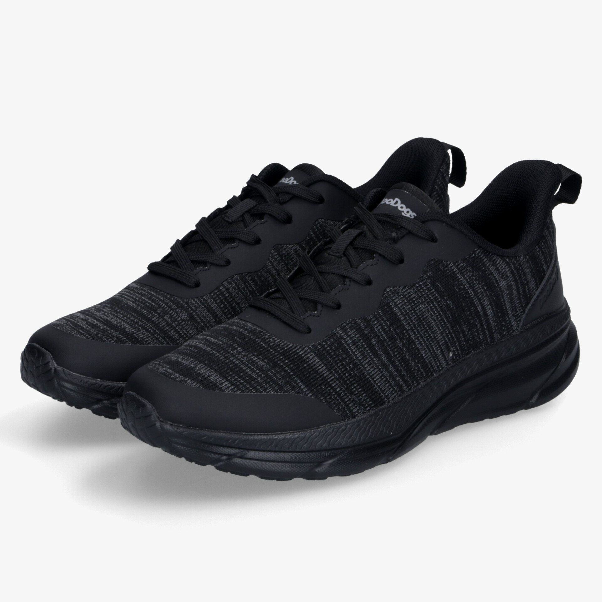 Schwarze Sportschuhe mit atmungsaktivem Material, rutschfester Sohle und flexiblem Komfort in modernem Design, Paaransicht